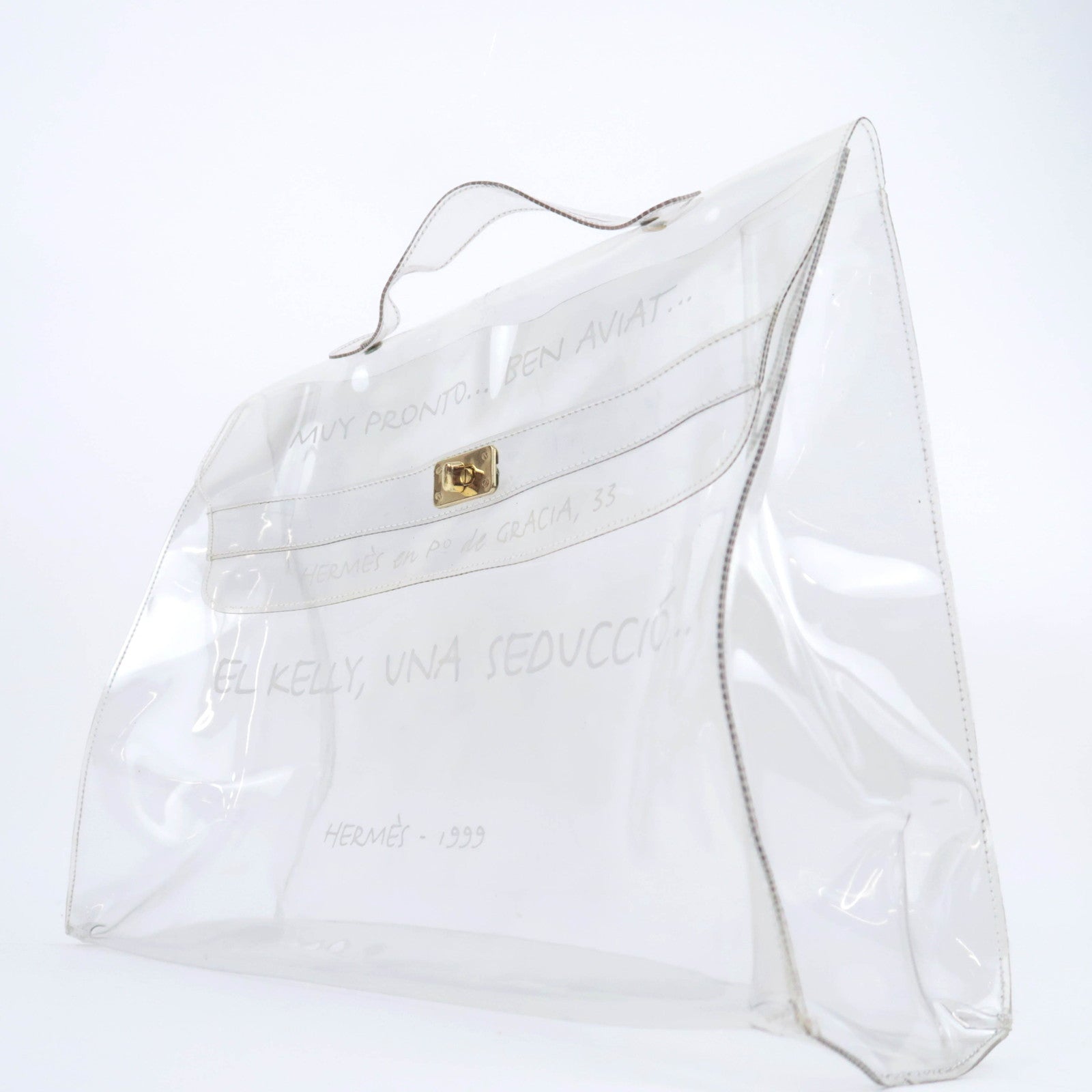 HERMES Vinyl Kelly Clear Handbag