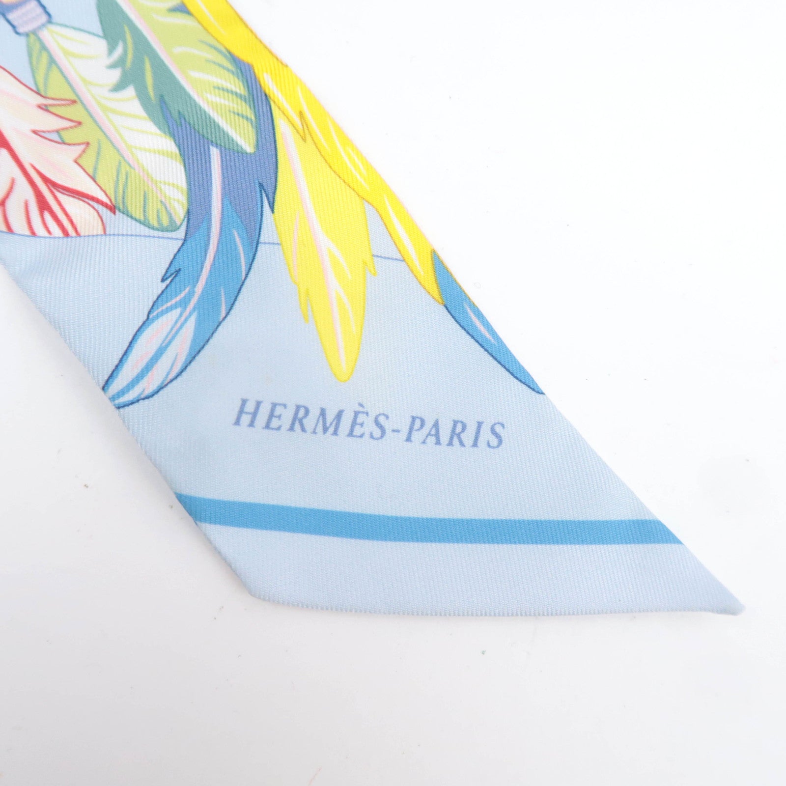 HERMES Twilly Scarf DANSE PACIFIQUE 100% Silk Light Blue