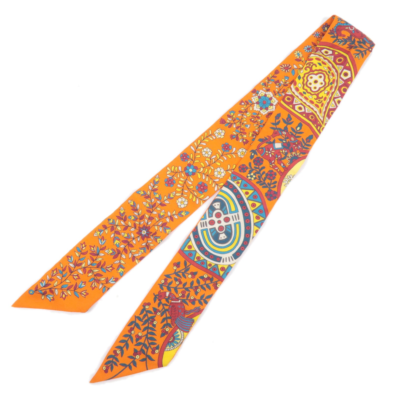 HERMES Twilly Scarf L'ARBRE DE VIE 100% Silk Orange90674