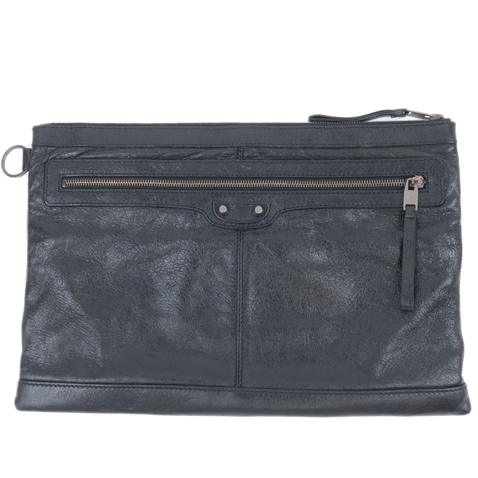 BALENCIAGA Classic Clip L Bicolor Leather Clutch Bag Black Gray 23702390676