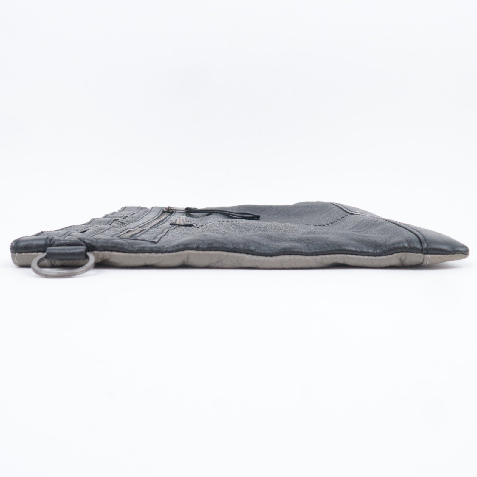BALENCIAGA Classic Clip L Bicolor Leather Clutch Bag Black Gray 237023