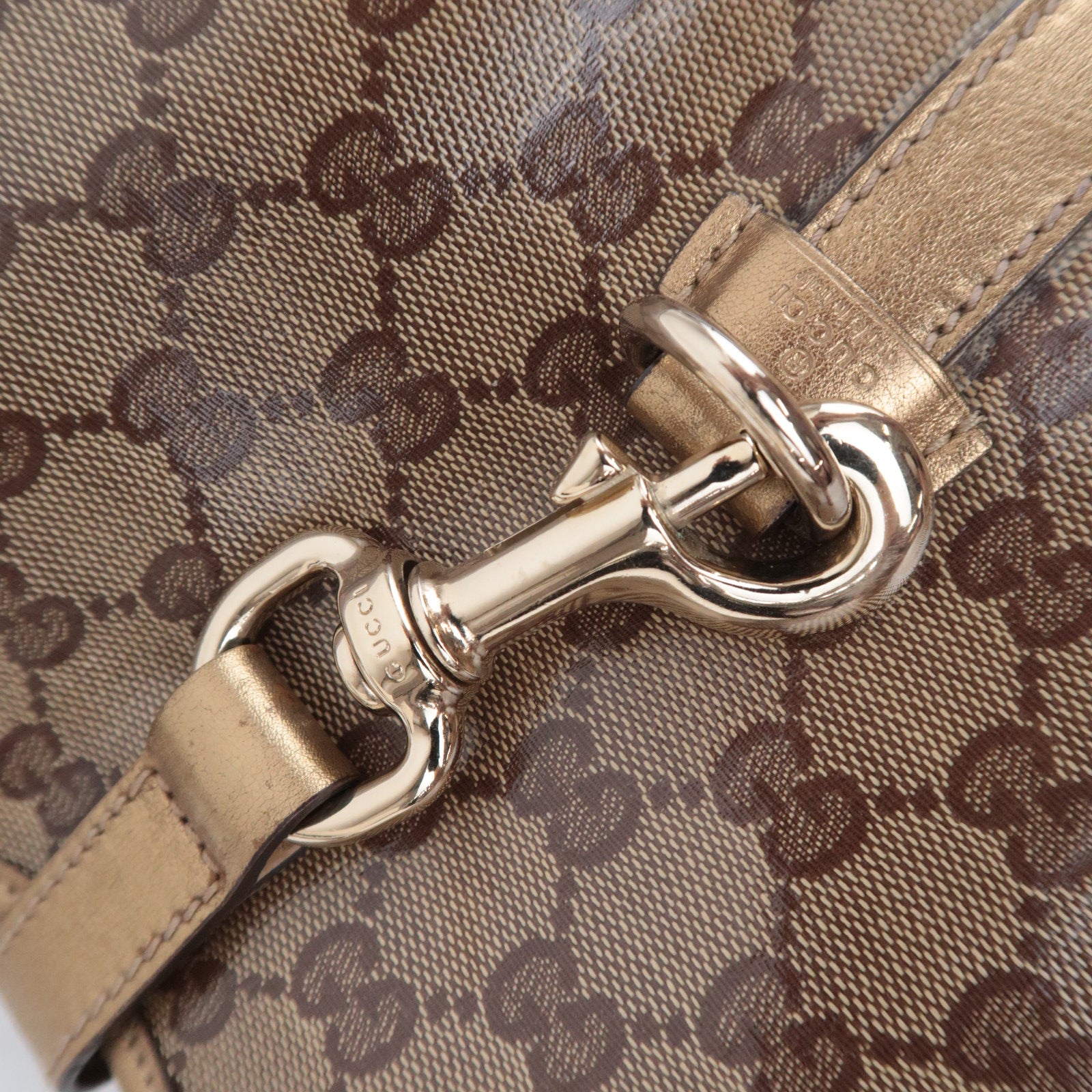 GUCCI Jackie GG Crystal Shoulder Bag Beige Gold 203494
