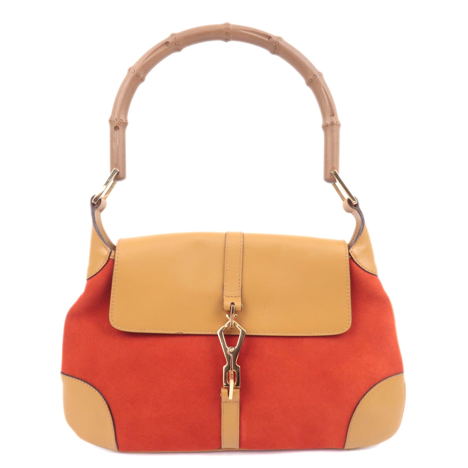 GUCCI Jackie Bamboo Suede Leather Shoulder Bag Orange Brown 001.409690679