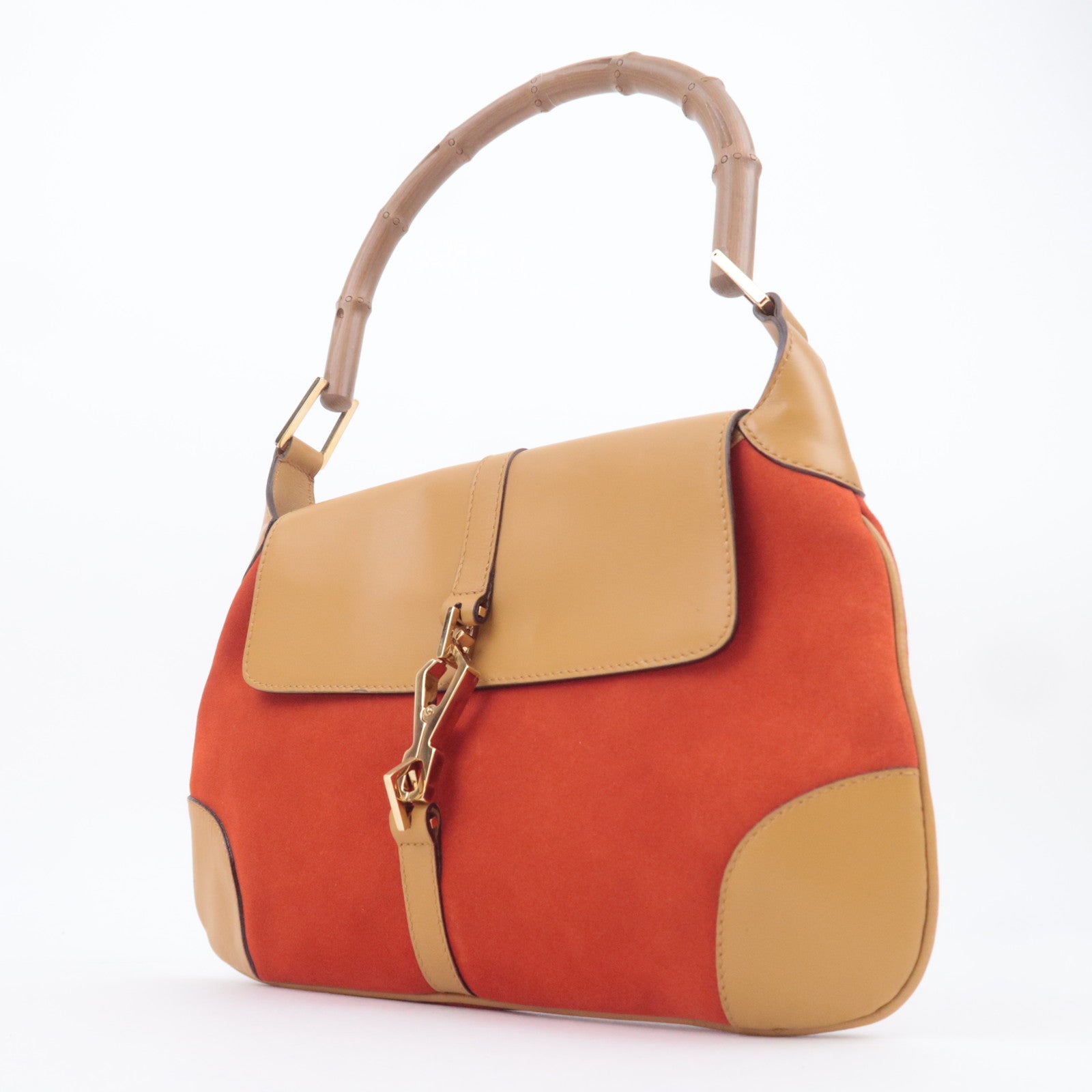 GUCCI Jackie Bamboo Suede Leather Shoulder Bag Orange Brown 001.4096