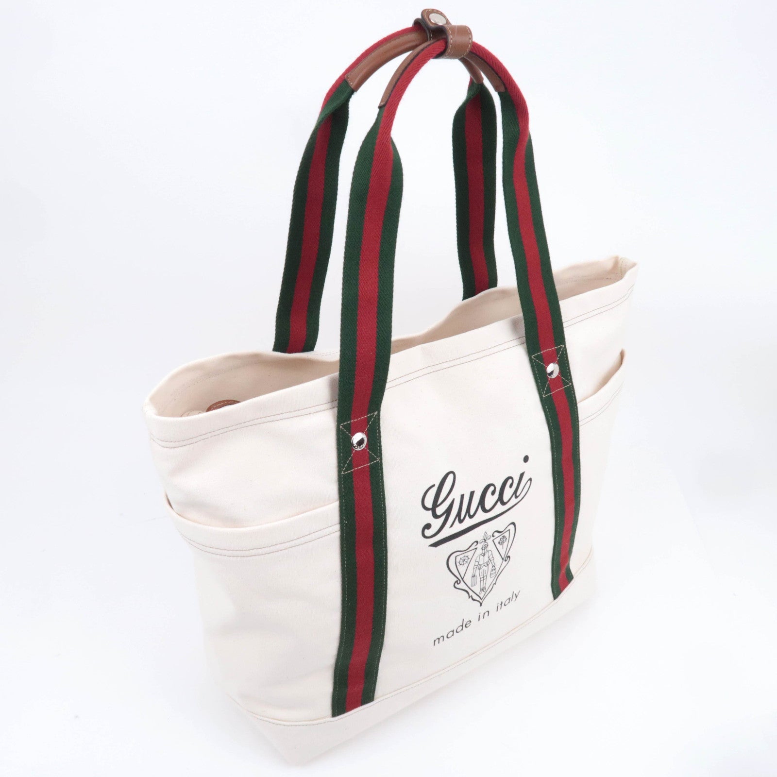 GUCCI Sherry Large Canvas Tote Bag Ivory Brown 816863
