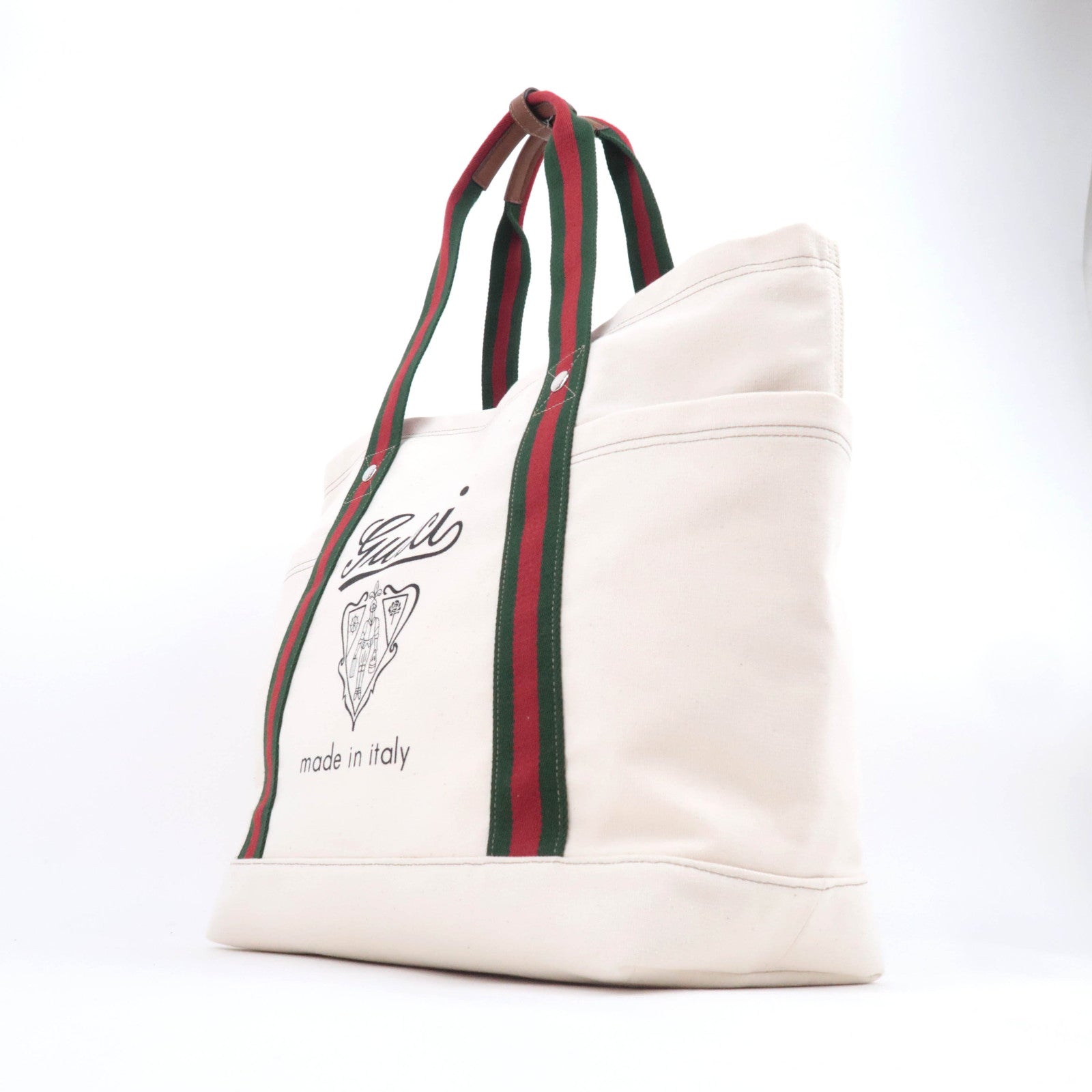 GUCCI Sherry Large Canvas Tote Bag Ivory Brown 816863
