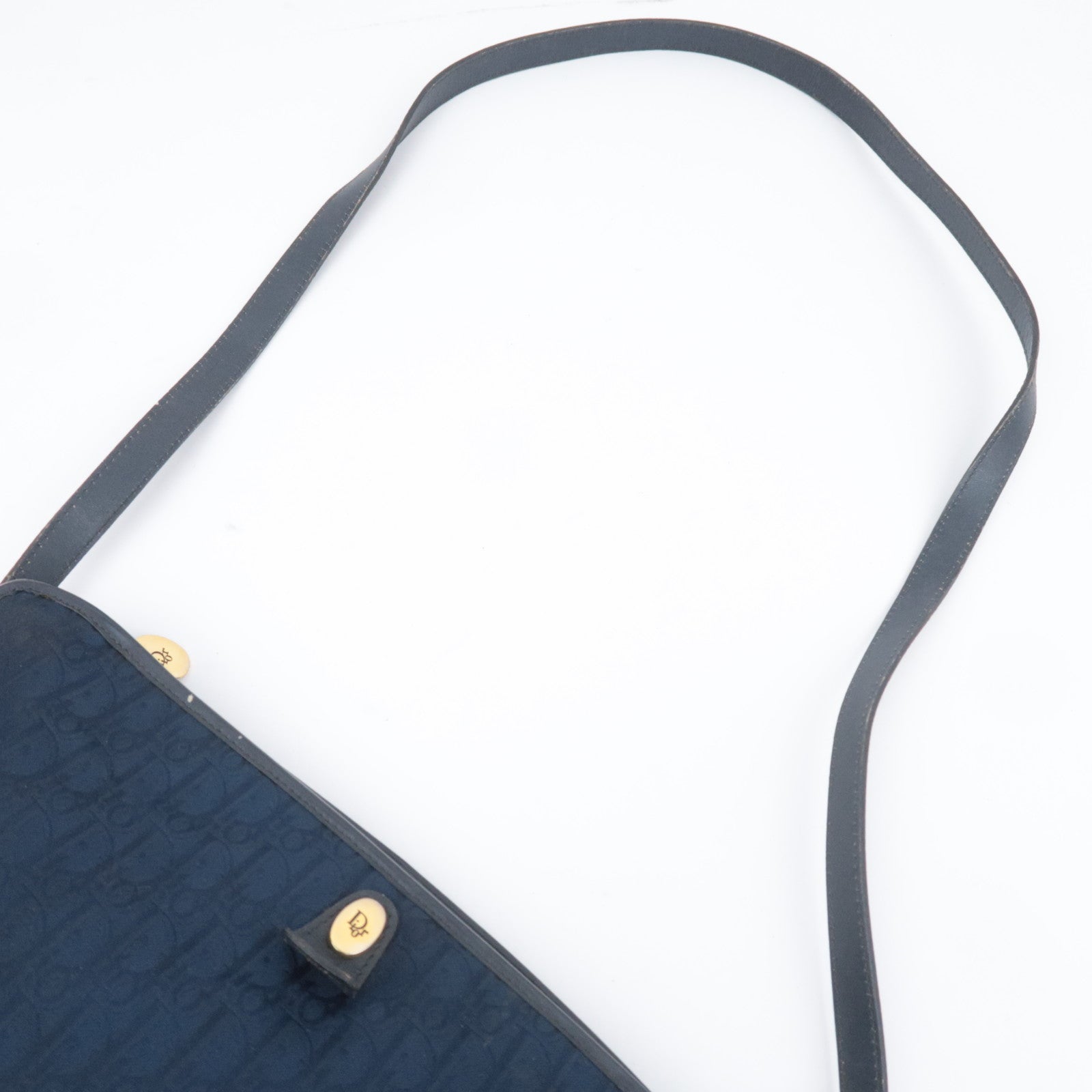 Christian Dior Trotter Canvas Leather Shoulder Bag Navy Black