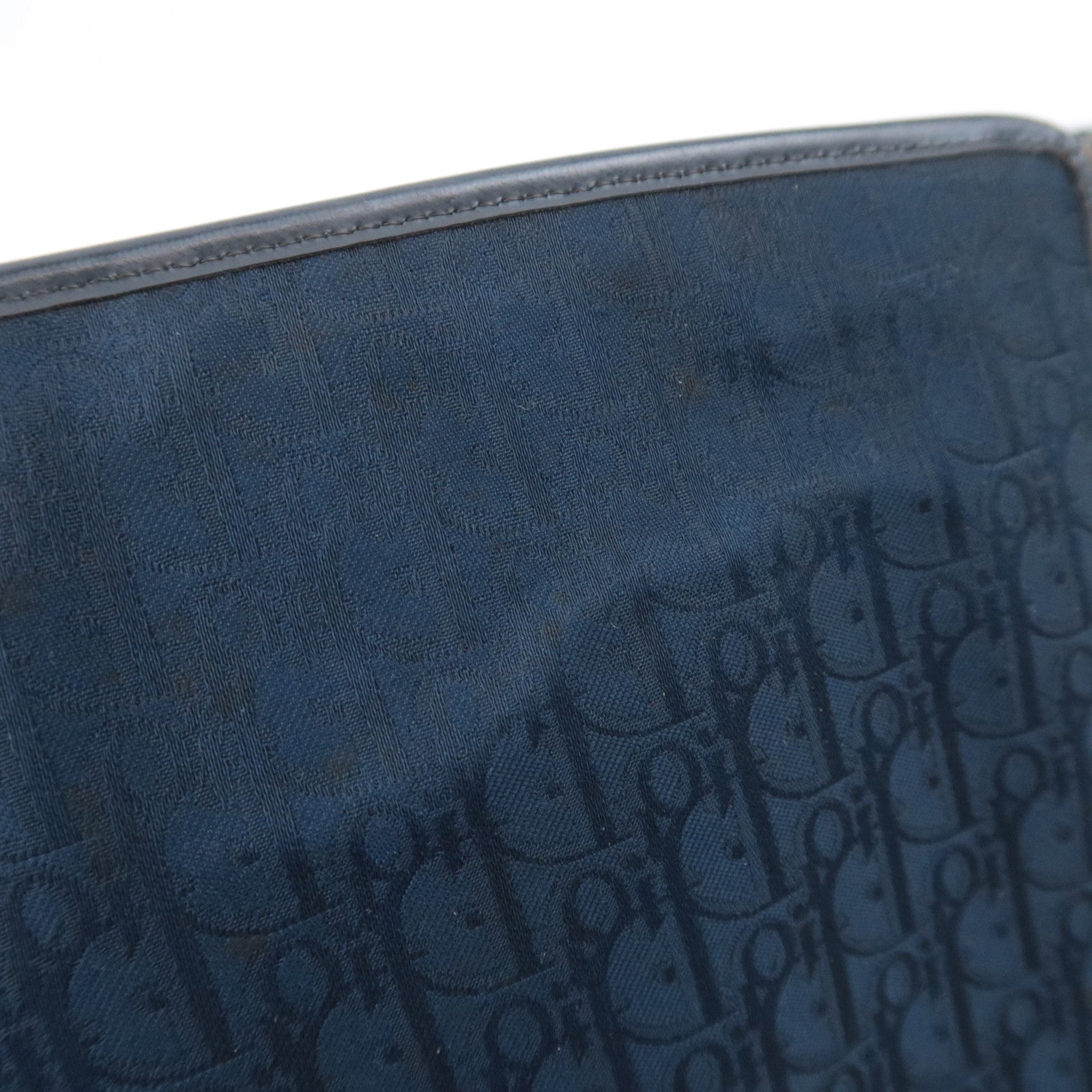 Christian Dior Trotter Canvas Leather Shoulder Bag Navy Black