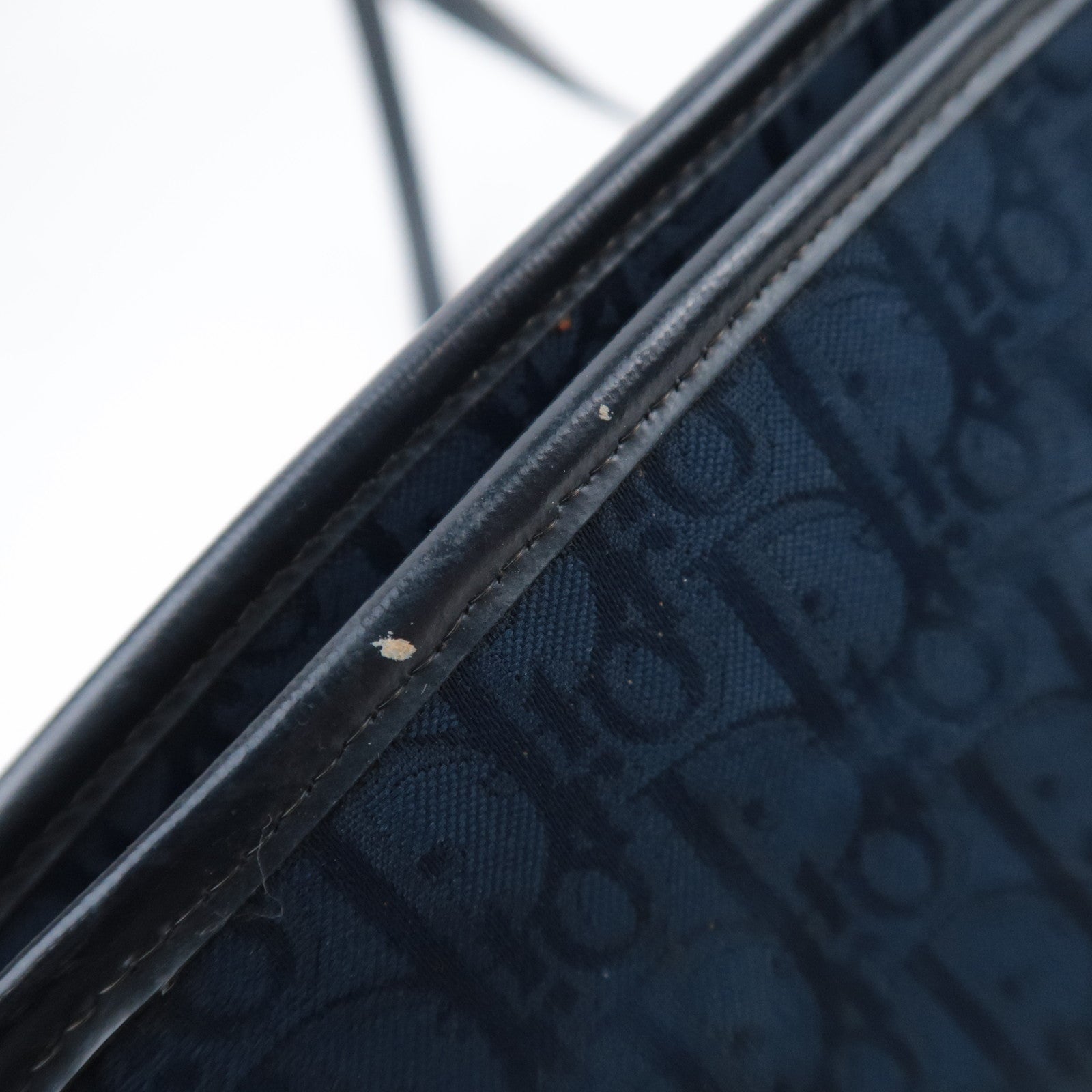 Christian Dior Trotter Canvas Leather Shoulder Bag Navy Black
