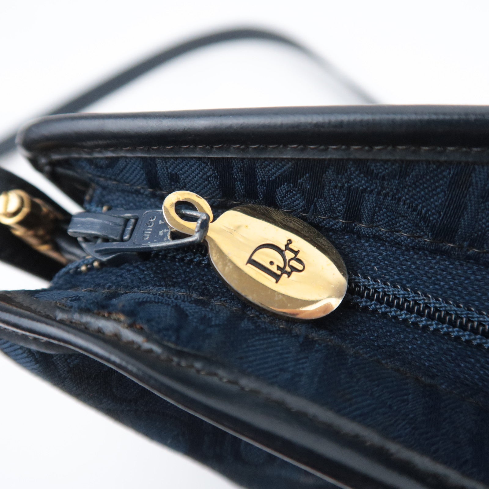 Christian Dior Trotter Canvas Leather Shoulder Bag Navy Black