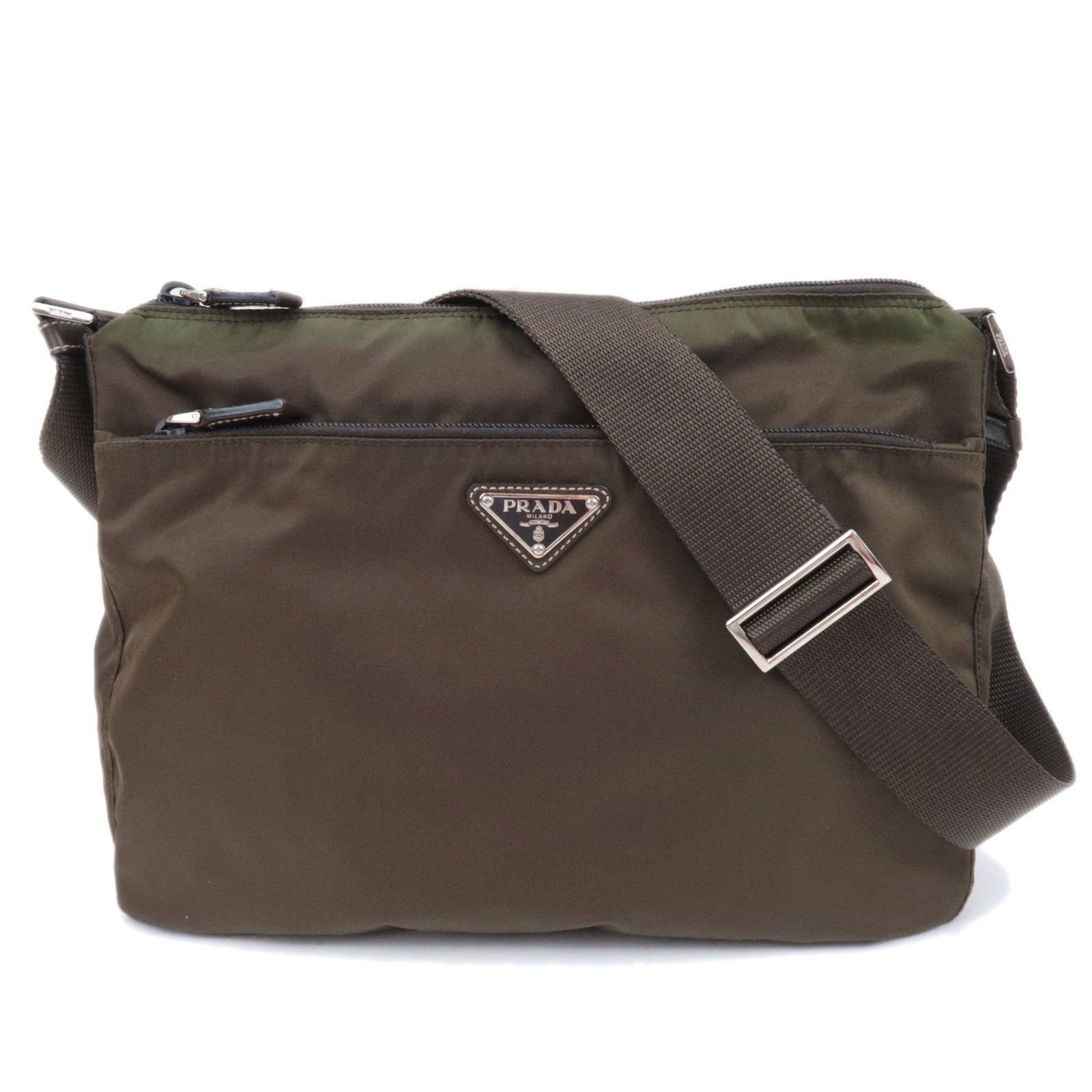 PRADA Nylon Leather Shoulder Bag Khaki BT042190714