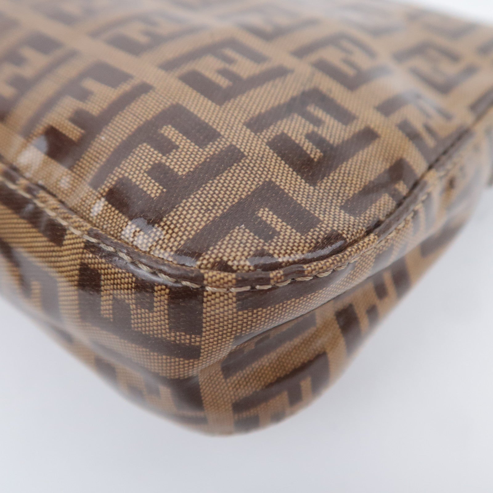 FENDI Zucchino Mamma Baguette Vinyl Shoulder Bag Beige 26424