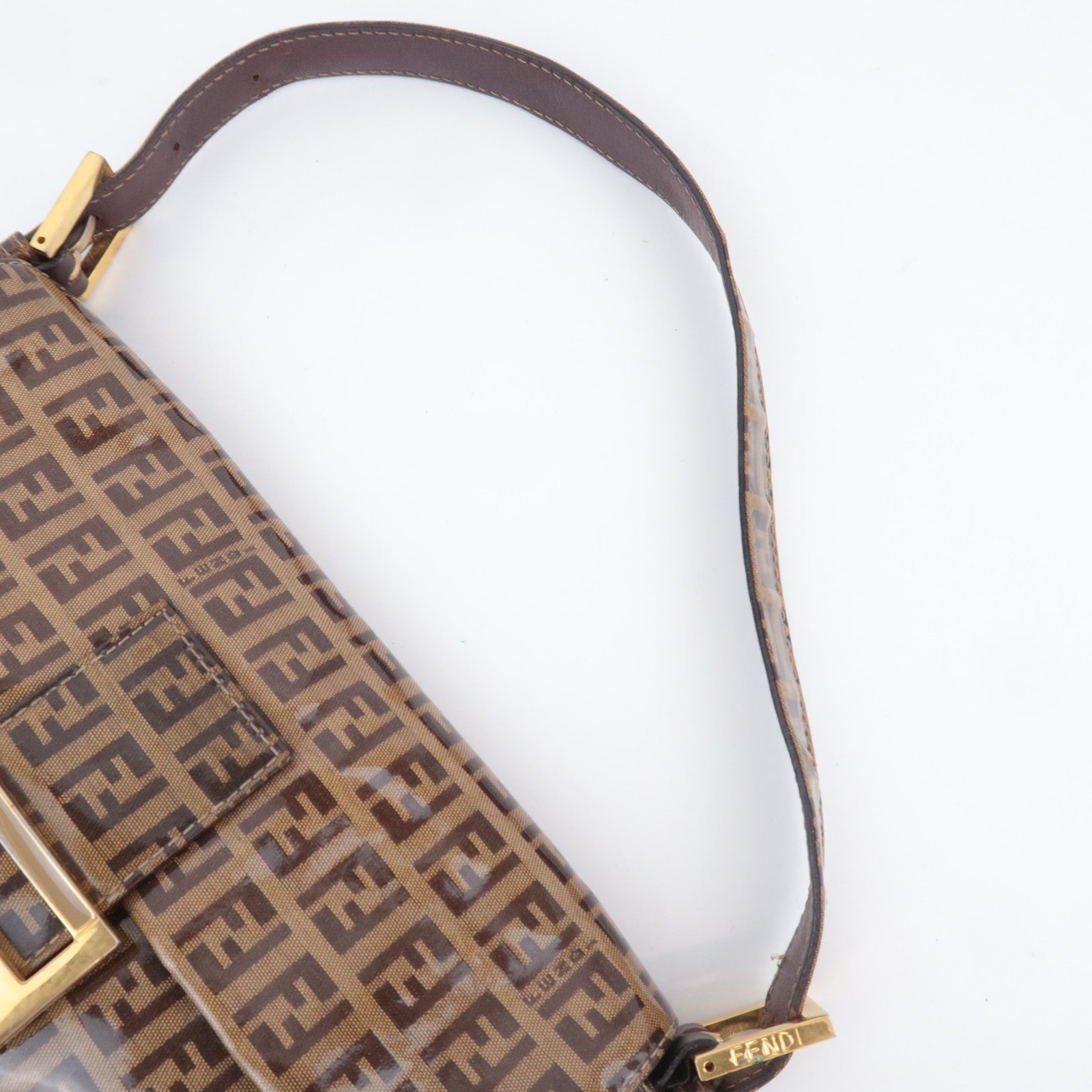 FENDI Zucchino Mamma Baguette Vinyl Shoulder Bag Beige 26424