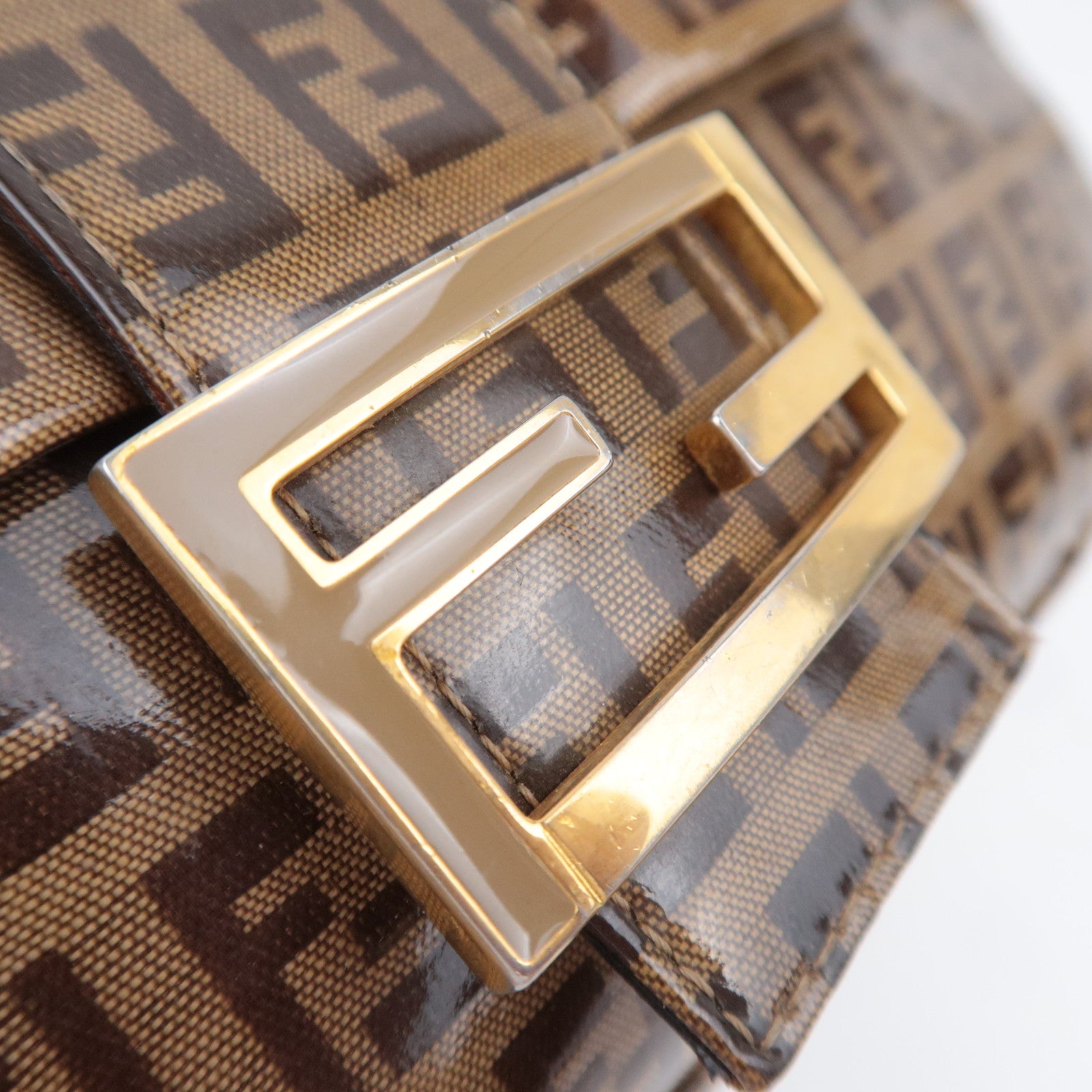 FENDI Zucchino Mamma Baguette Vinyl Shoulder Bag Beige 26424