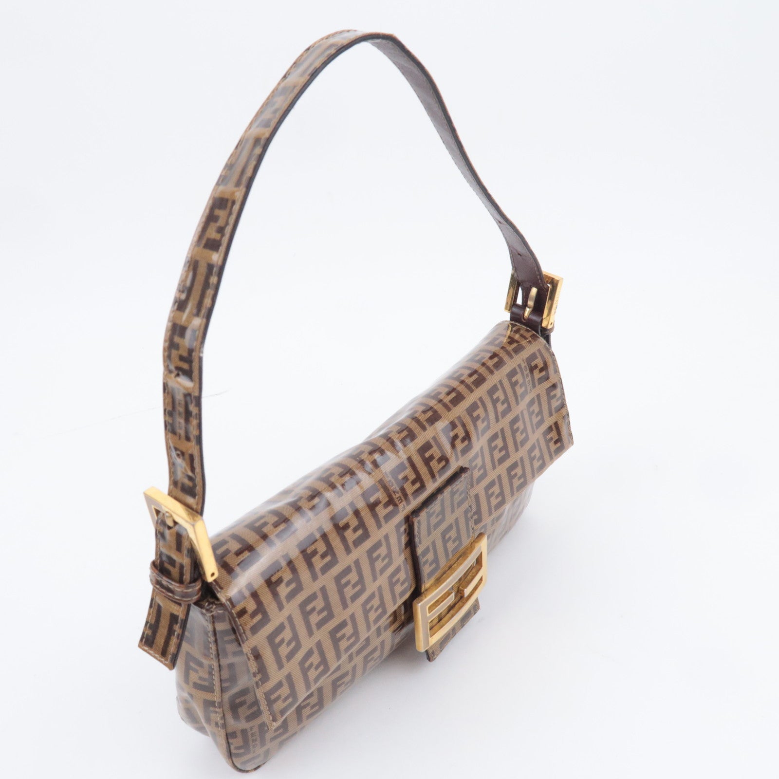 FENDI Zucchino Mamma Baguette Vinyl Shoulder Bag Beige 26424