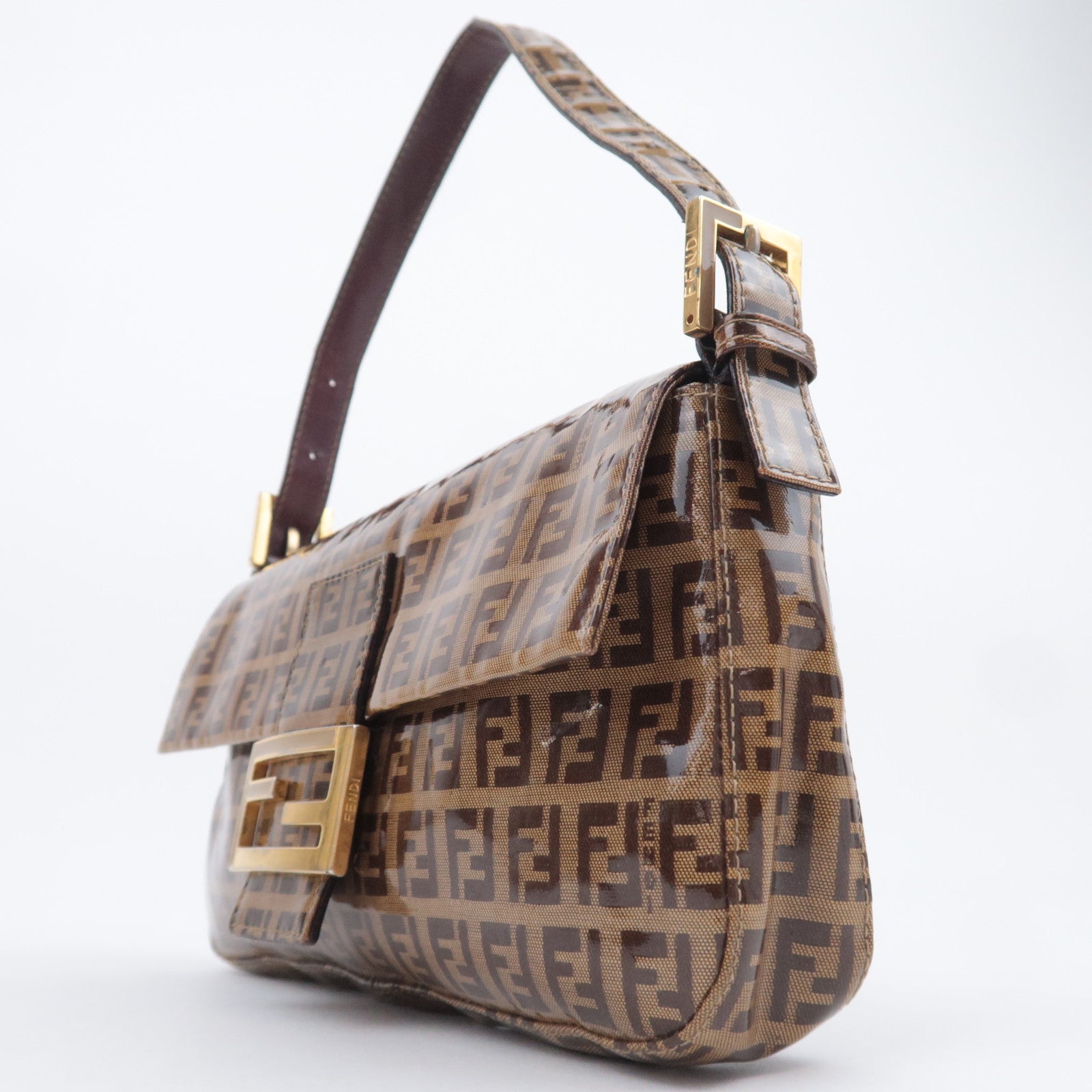 FENDI Zucchino Mamma Baguette Vinyl Shoulder Bag Beige 26424