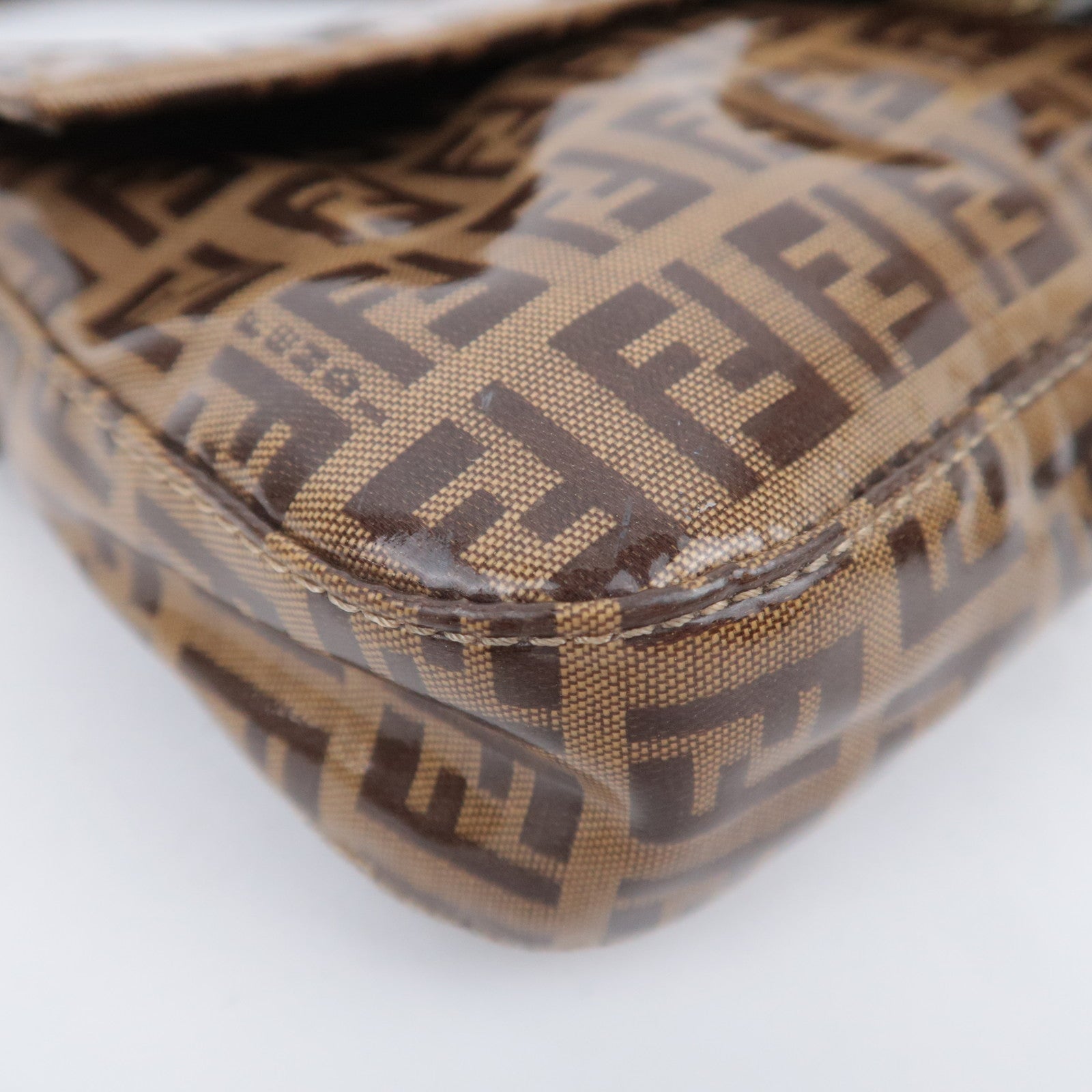 FENDI Zucchino Mamma Baguette Vinyl Shoulder Bag Beige 26424