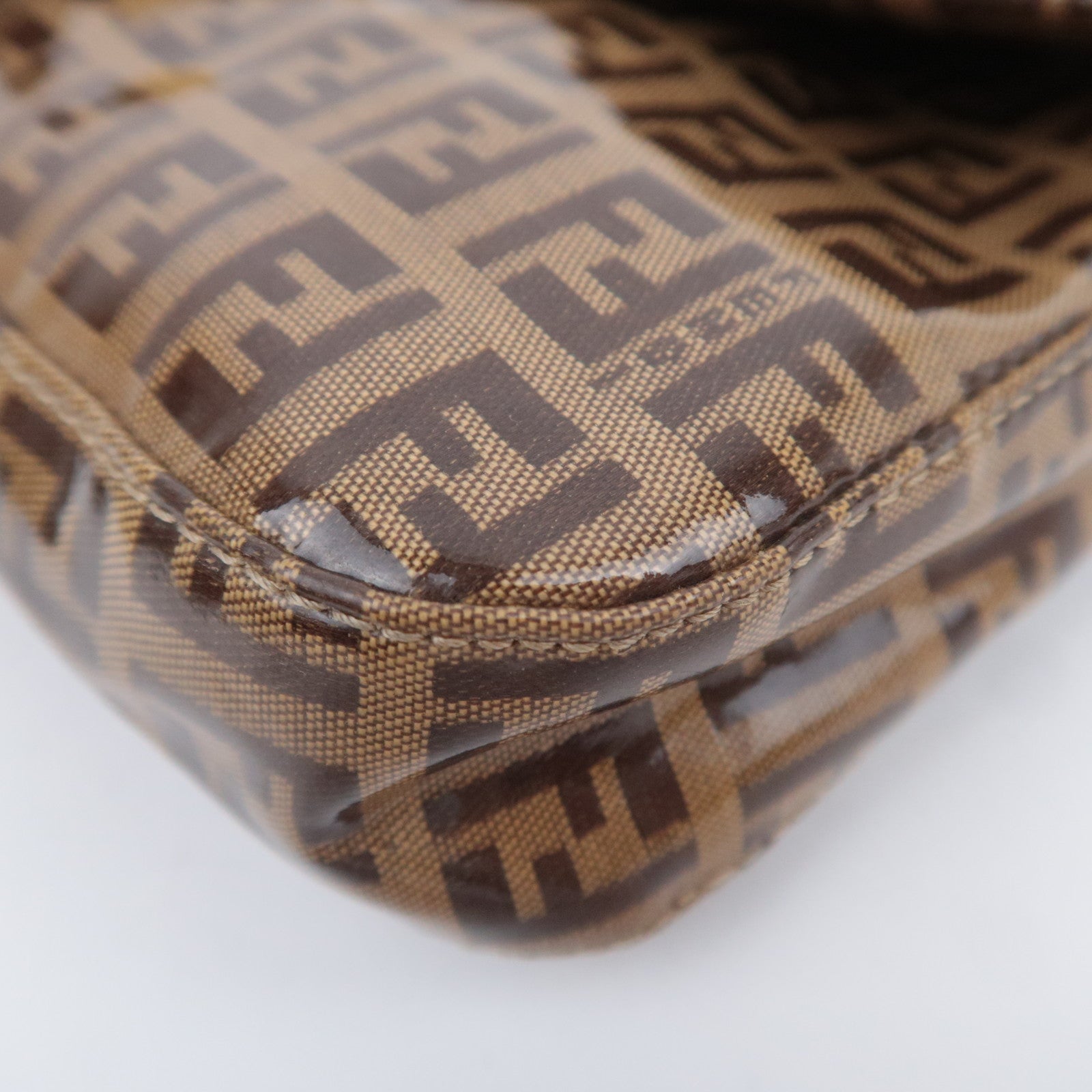 FENDI Zucchino Mamma Baguette Vinyl Shoulder Bag Beige 26424