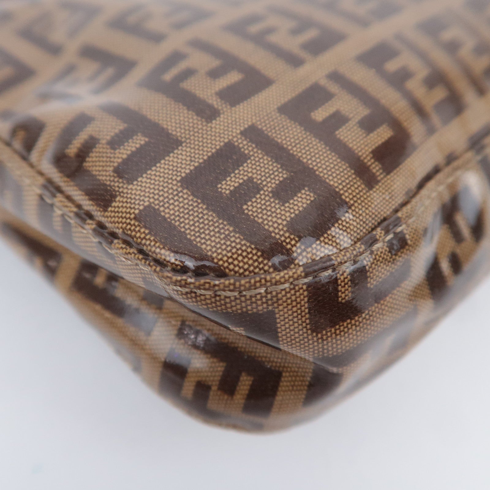 FENDI Zucchino Mamma Baguette Vinyl Shoulder Bag Beige 26424