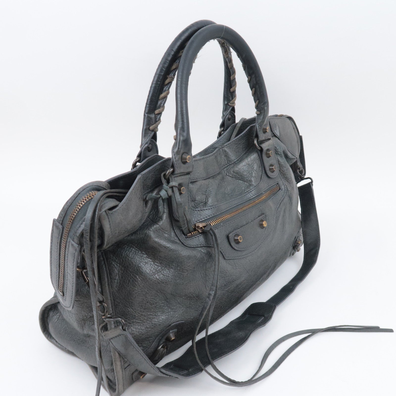 BALENCIAGA The City 2Way Leather Shoulder Bag Dark Green 115748