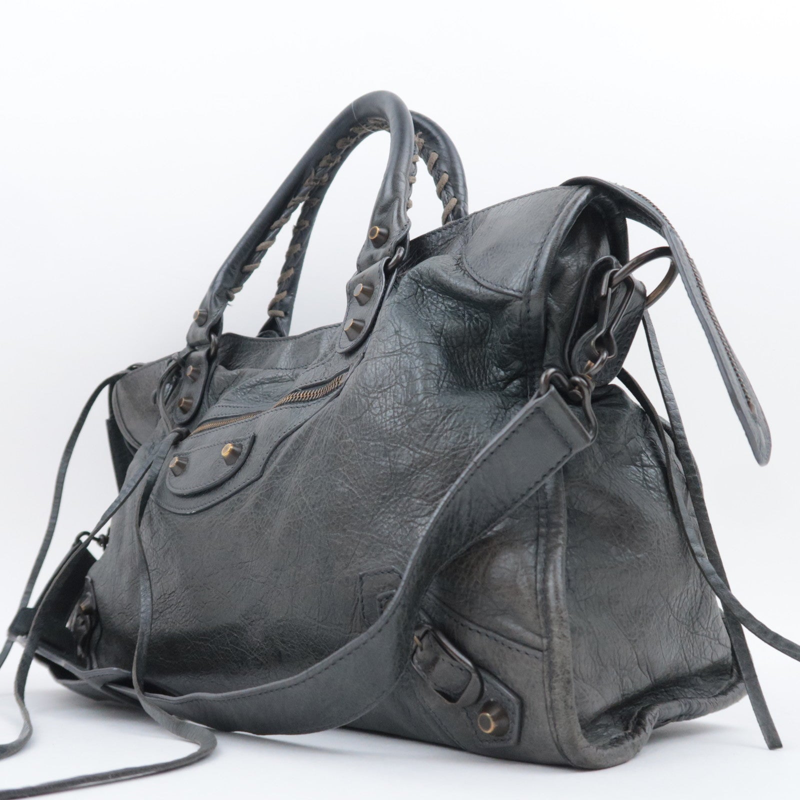 BALENCIAGA The City 2Way Leather Shoulder Bag Dark Green 115748