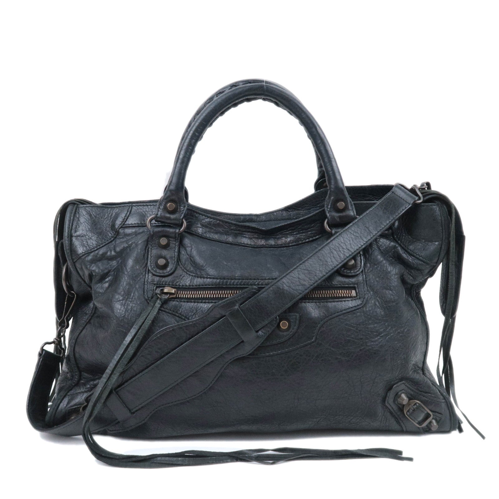 BALENCIAGA The City 2Way Leather Shoulder Bag Black 11574890734