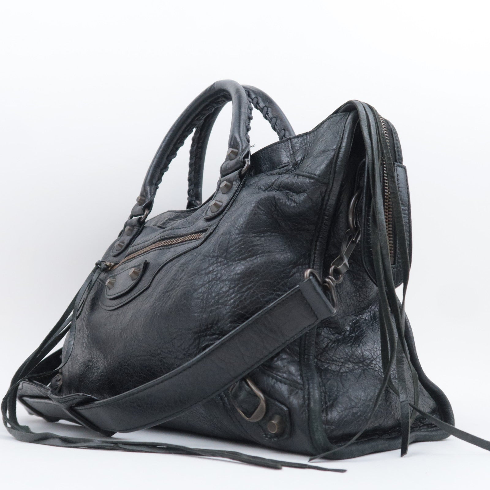 BALENCIAGA The City 2Way Leather Shoulder Bag Black 115748