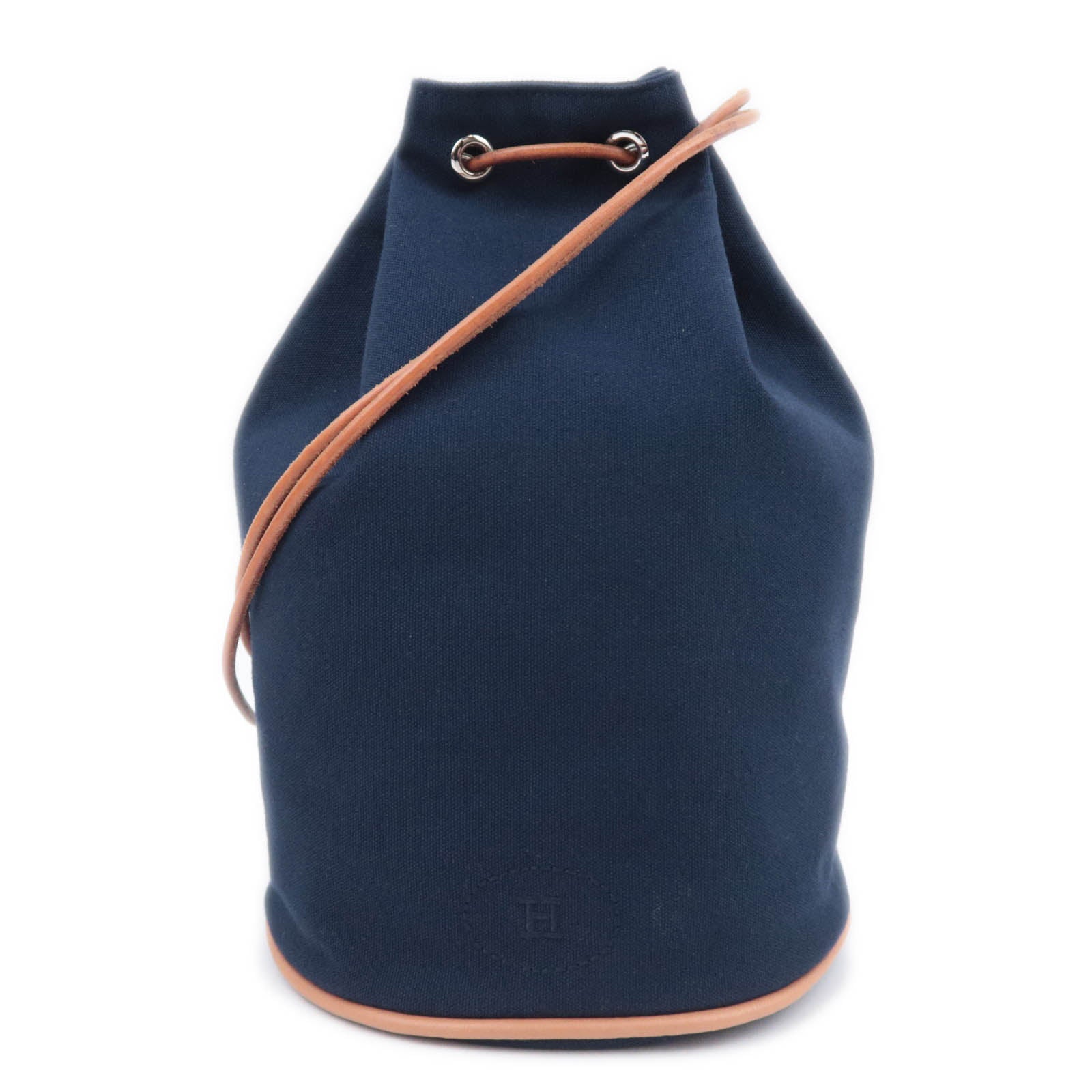 HERMES Polochon Mimil PM Canvas Leather Shoulder Bag Navy90735