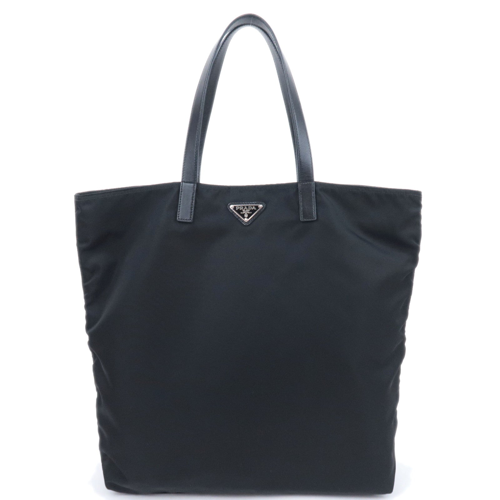 PRADA Nylon Leather Tote Bag Black BR426390736