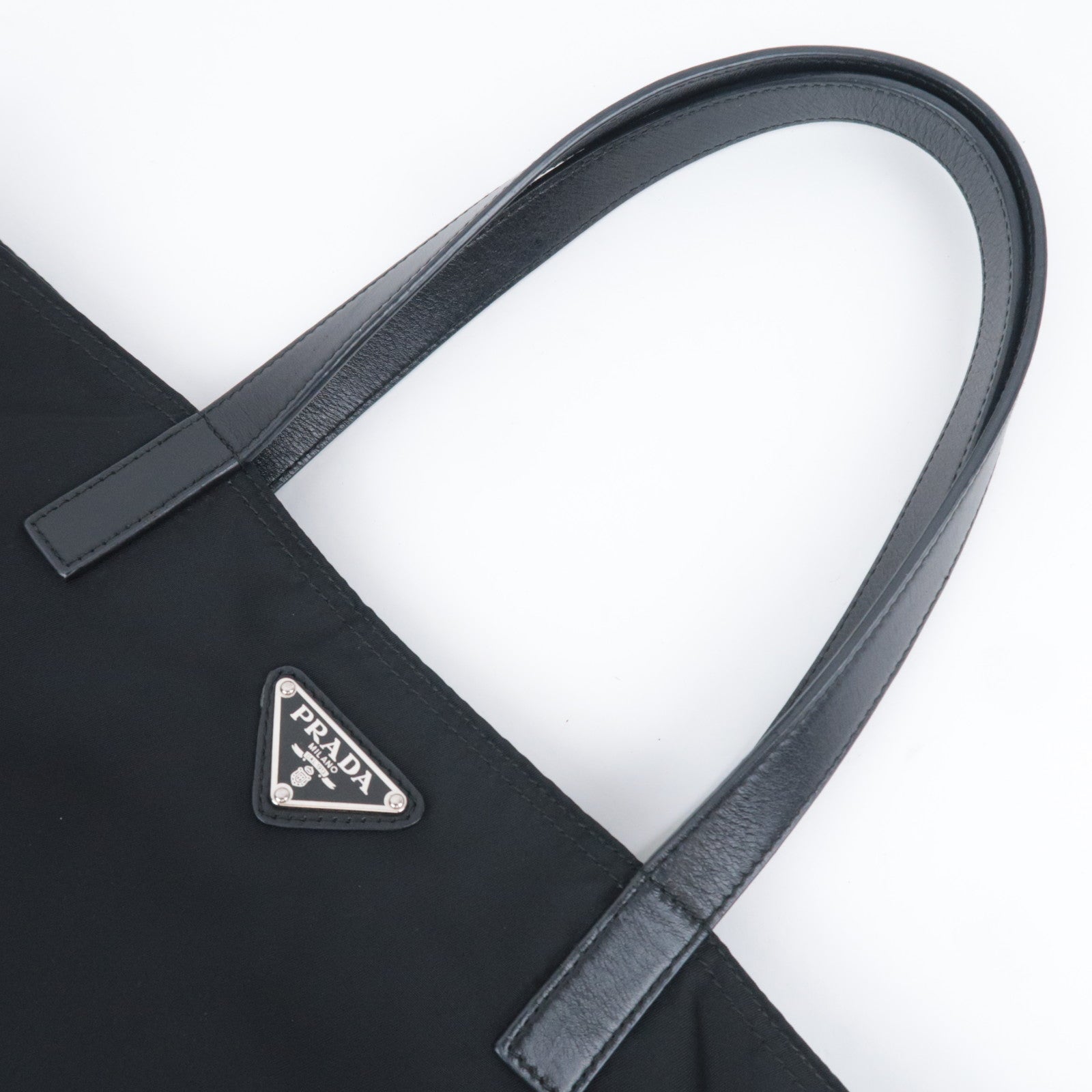PRADA Nylon Leather Tote Bag Black BR4263