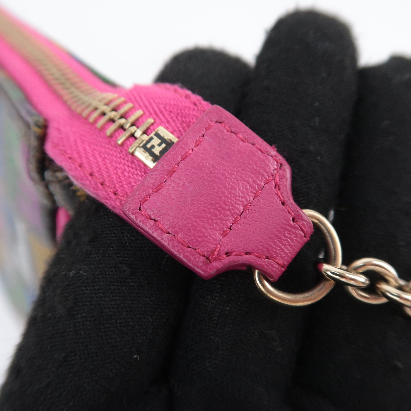 FENDI Zucchino PVC Leather Chain Accessory Pouch Bag Multicolor