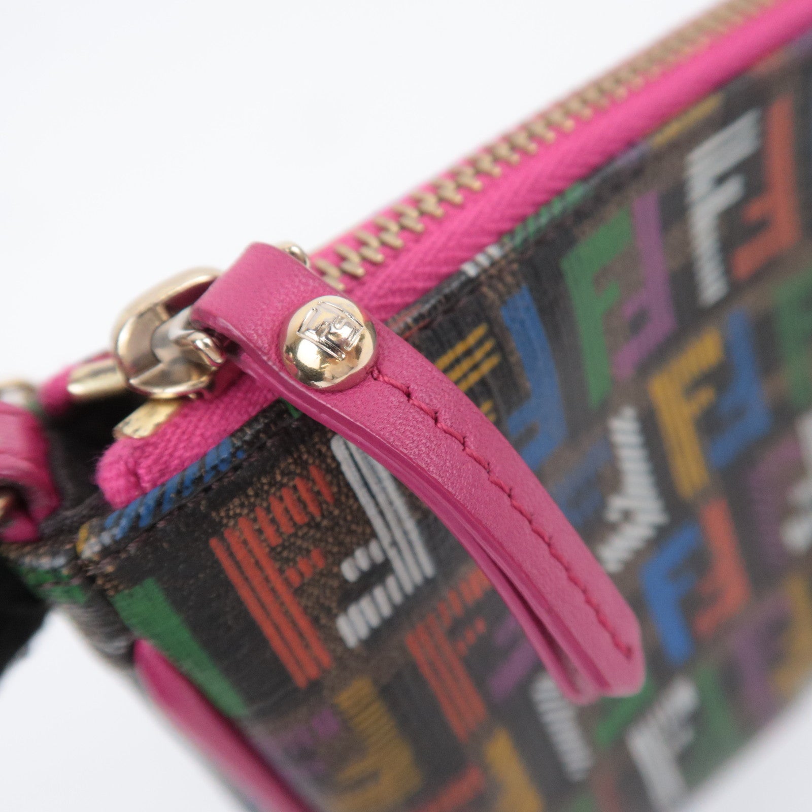 FENDI Zucchino PVC Leather Chain Accessory Pouch Bag Multicolor