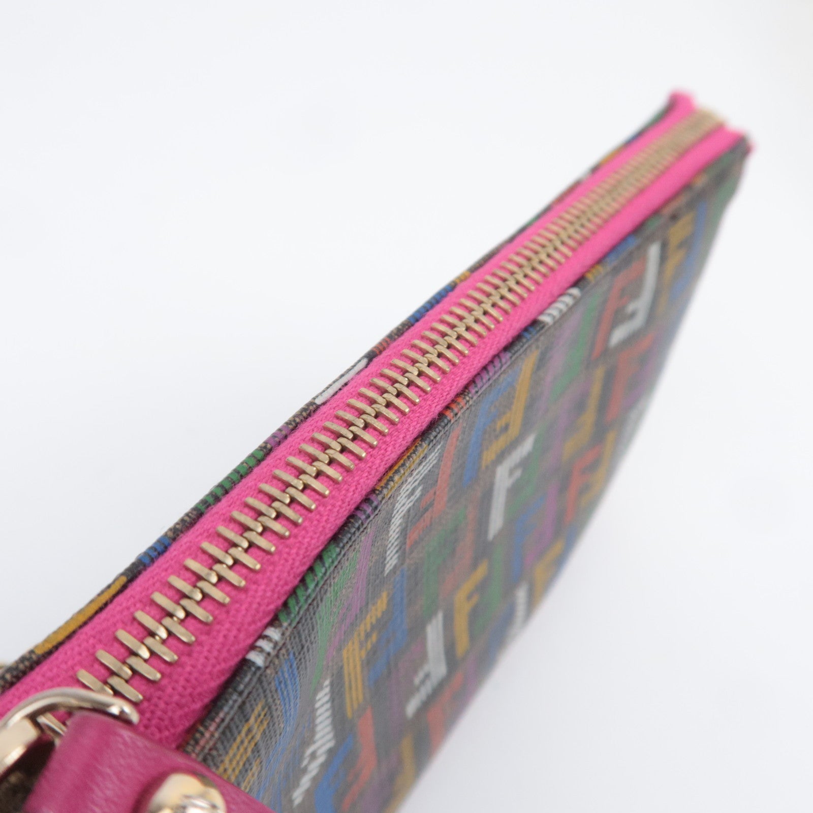 FENDI Zucchino PVC Leather Chain Accessory Pouch Bag Multicolor
