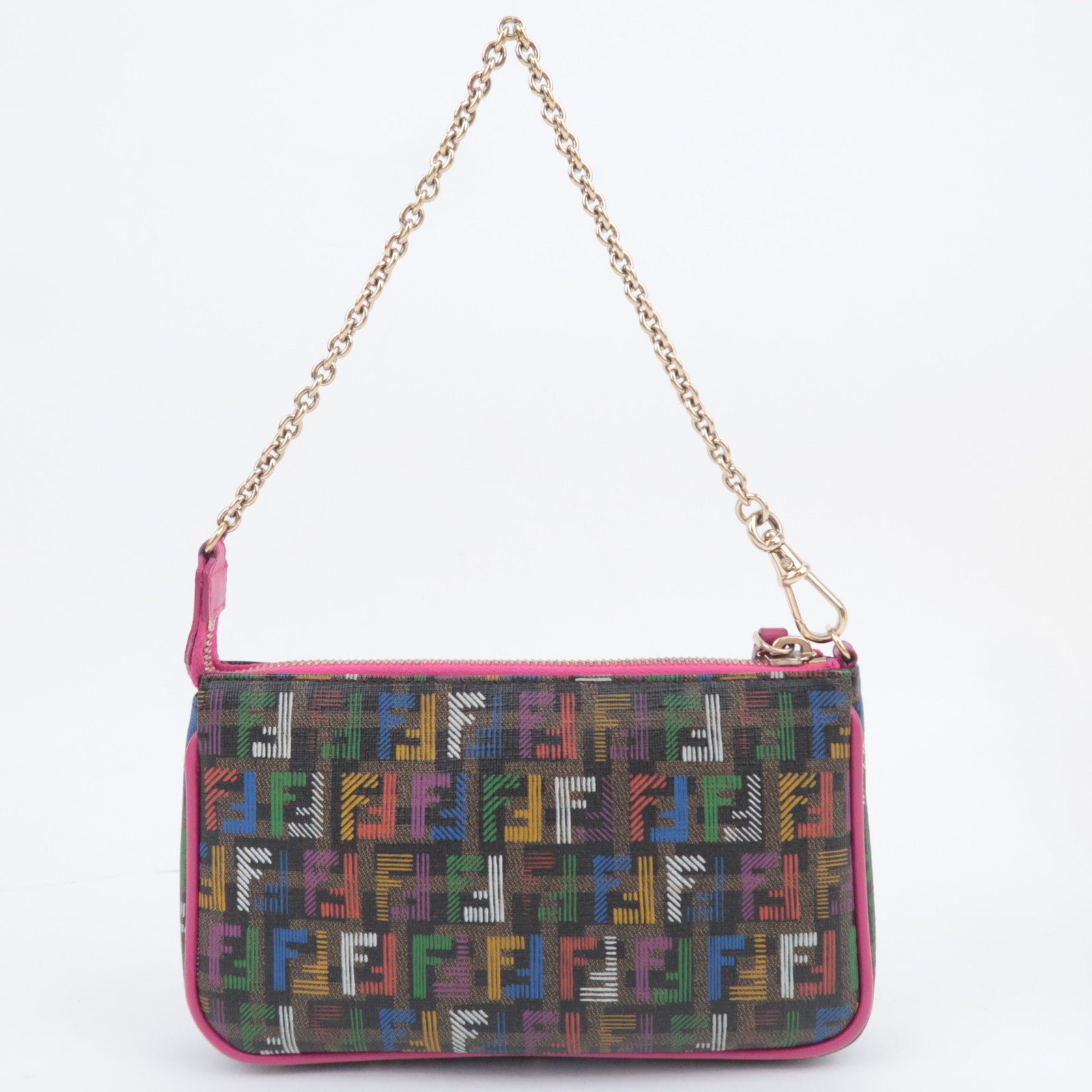 FENDI Zucchino PVC Leather Chain Accessory Pouch Bag Multicolor