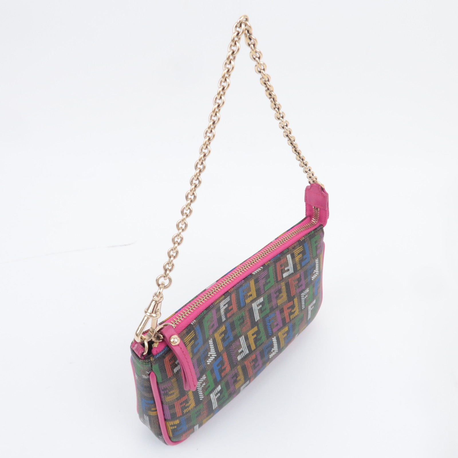 FENDI Zucchino PVC Leather Chain Accessory Pouch Bag Multicolor
