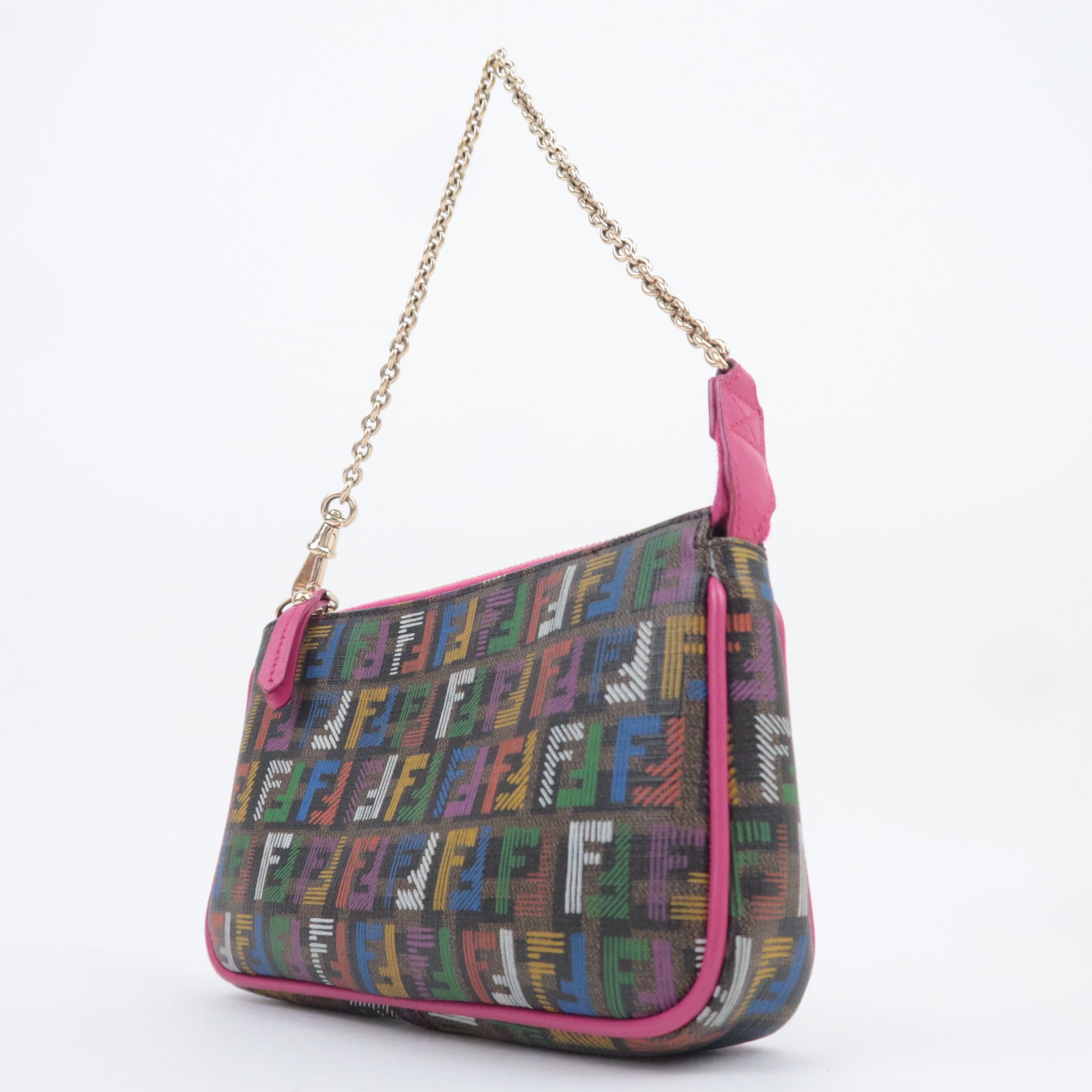 FENDI Zucchino PVC Leather Chain Accessory Pouch Bag Multicolor