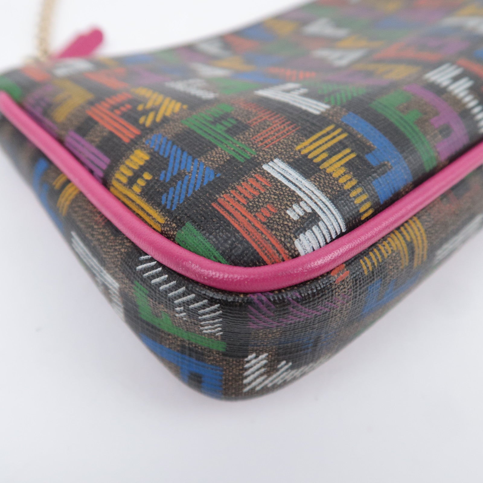 FENDI Zucchino PVC Leather Chain Accessory Pouch Bag Multicolor