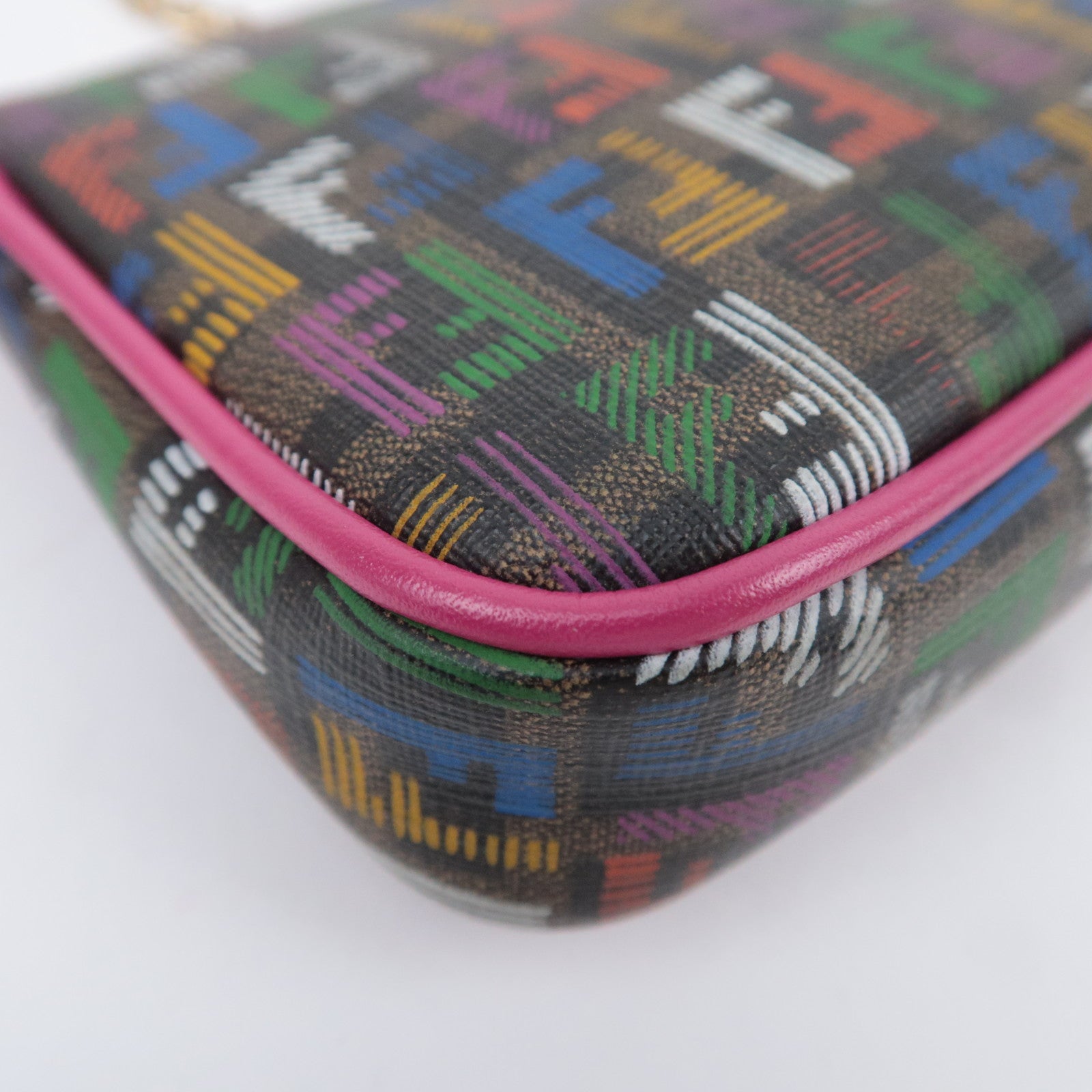 FENDI Zucchino PVC Leather Chain Accessory Pouch Bag Multicolor