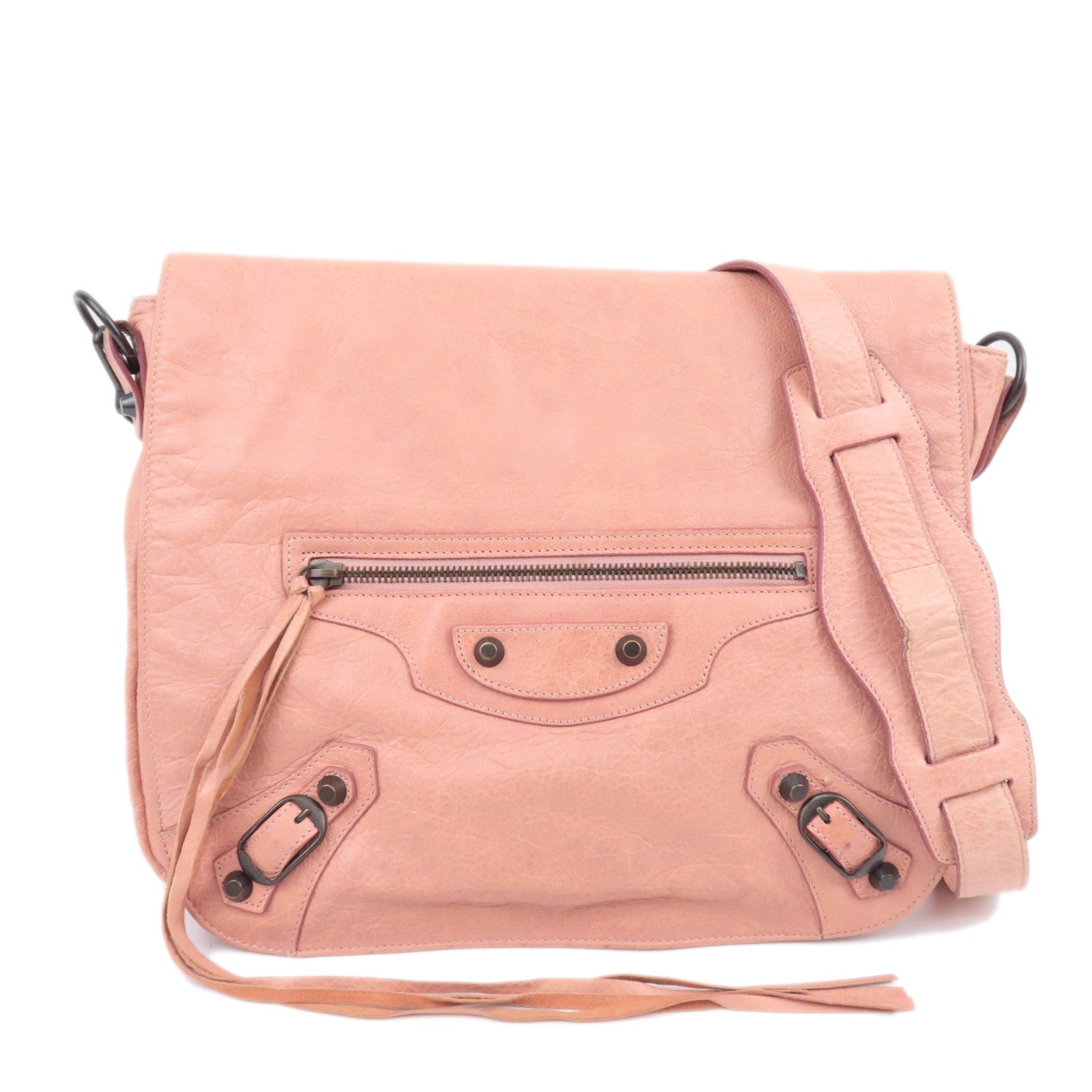BALENCIAGA The Folk Leather Shoulder Bag Pink 24643290810