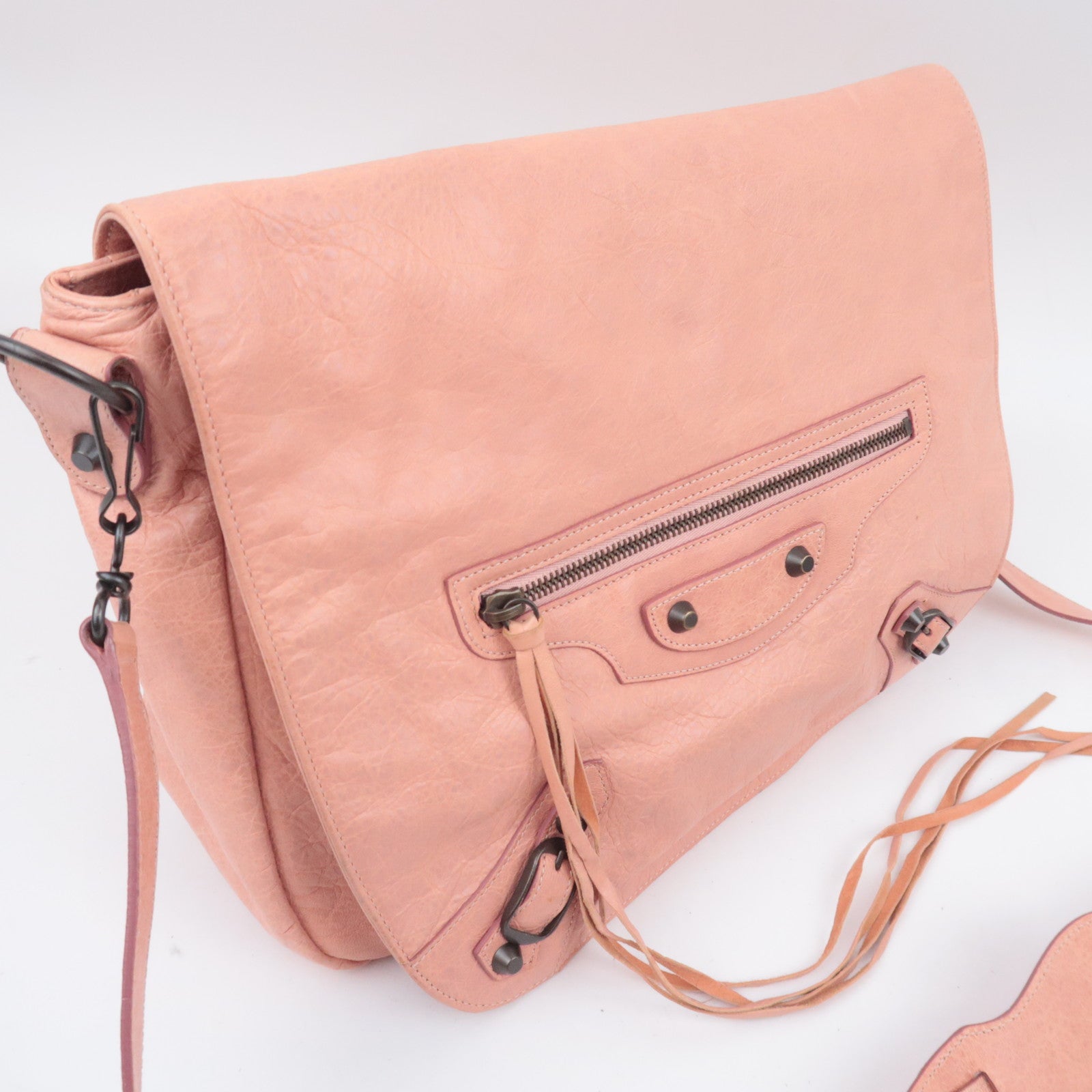 BALENCIAGA The Folk Leather Shoulder Bag Pink 246432
