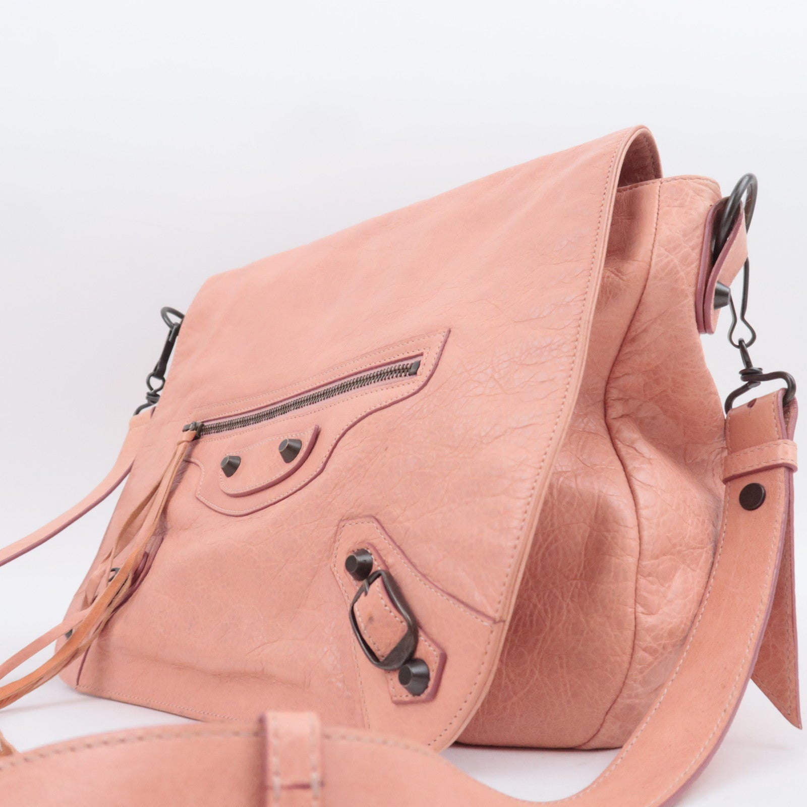 BALENCIAGA The Folk Leather Shoulder Bag Pink 246432