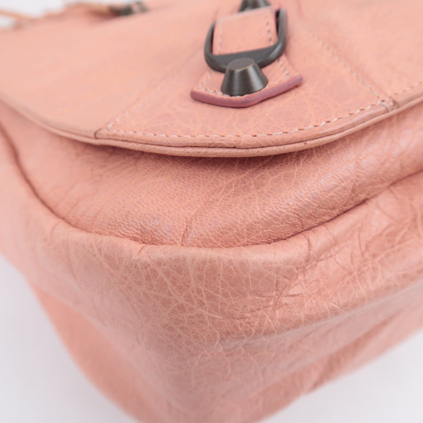 BALENCIAGA The Folk Leather Shoulder Bag Pink 246432