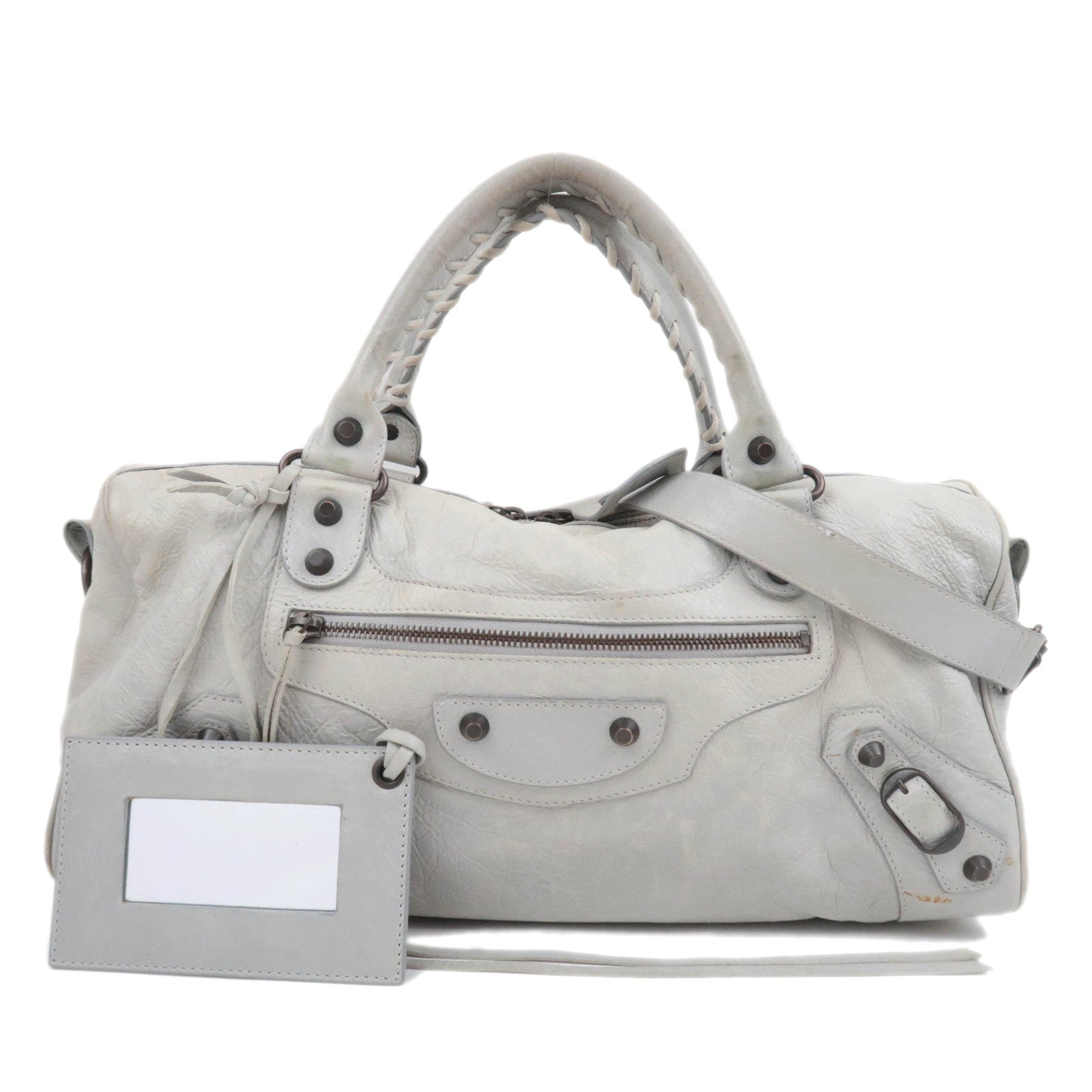 BALENCIAGA The Twiggy 2Way Leather Handbag Light Gray 12852390823