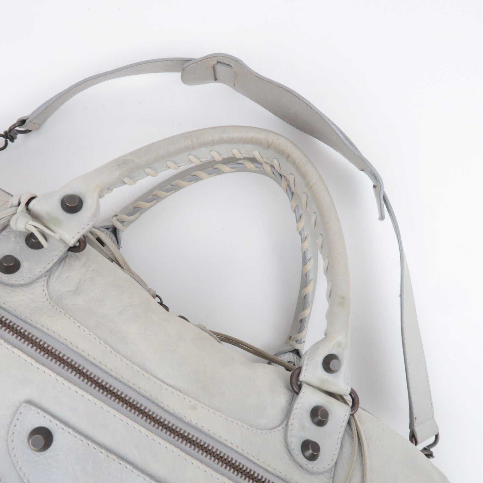 BALENCIAGA The Twiggy 2Way Leather Handbag Light Gray 128523