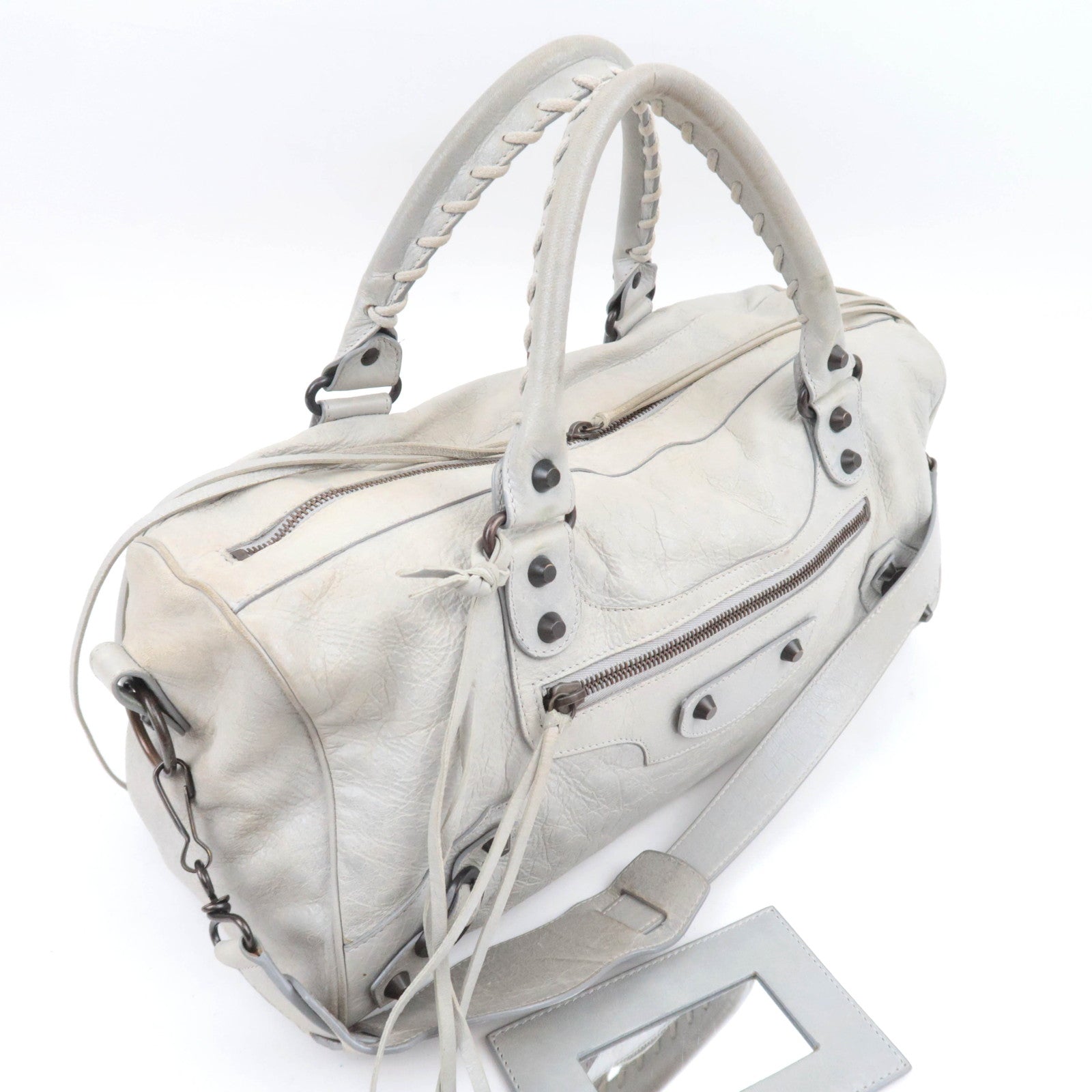BALENCIAGA The Twiggy 2Way Leather Handbag Light Gray 128523