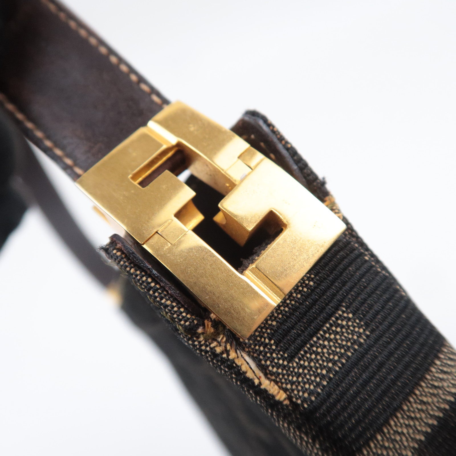 FENDI Zucca Canvas Leather Shoulder Bag Brown