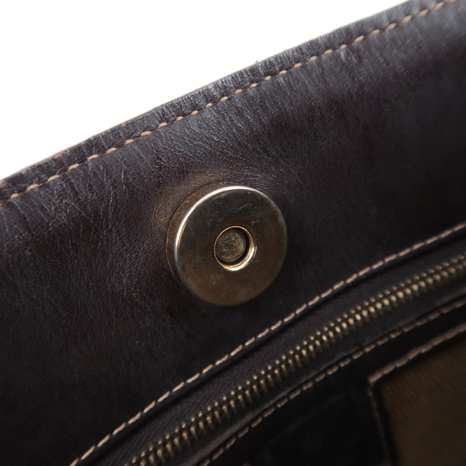 FENDI Zucca Canvas Leather Shoulder Bag Brown