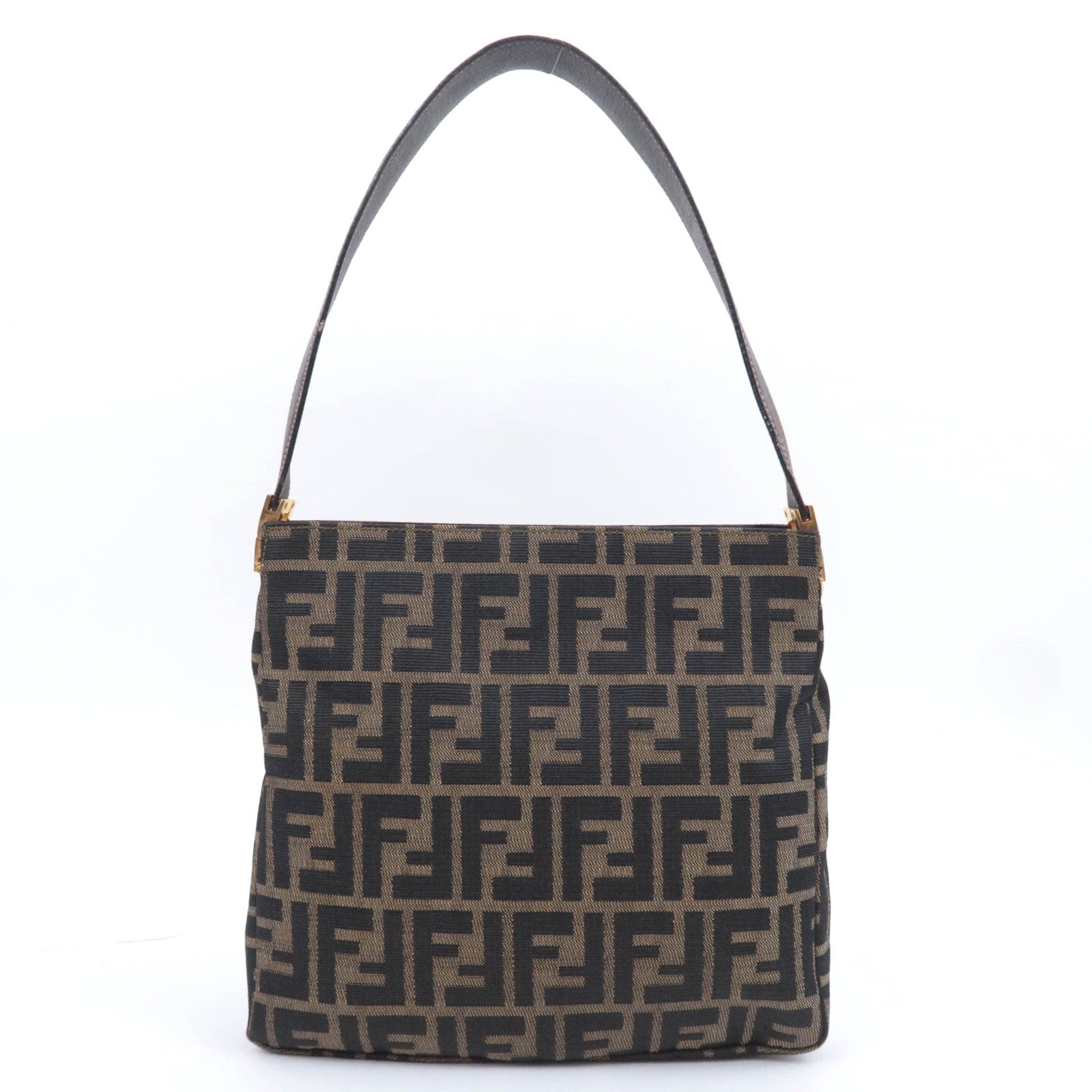 FENDI Zucca Canvas Leather Shoulder Bag Brown
