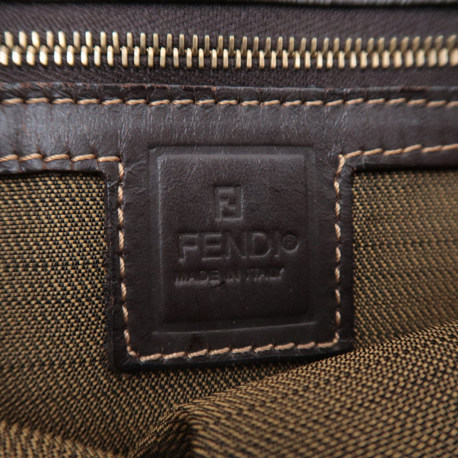 FENDI Zucca Canvas Leather Shoulder Bag Brown