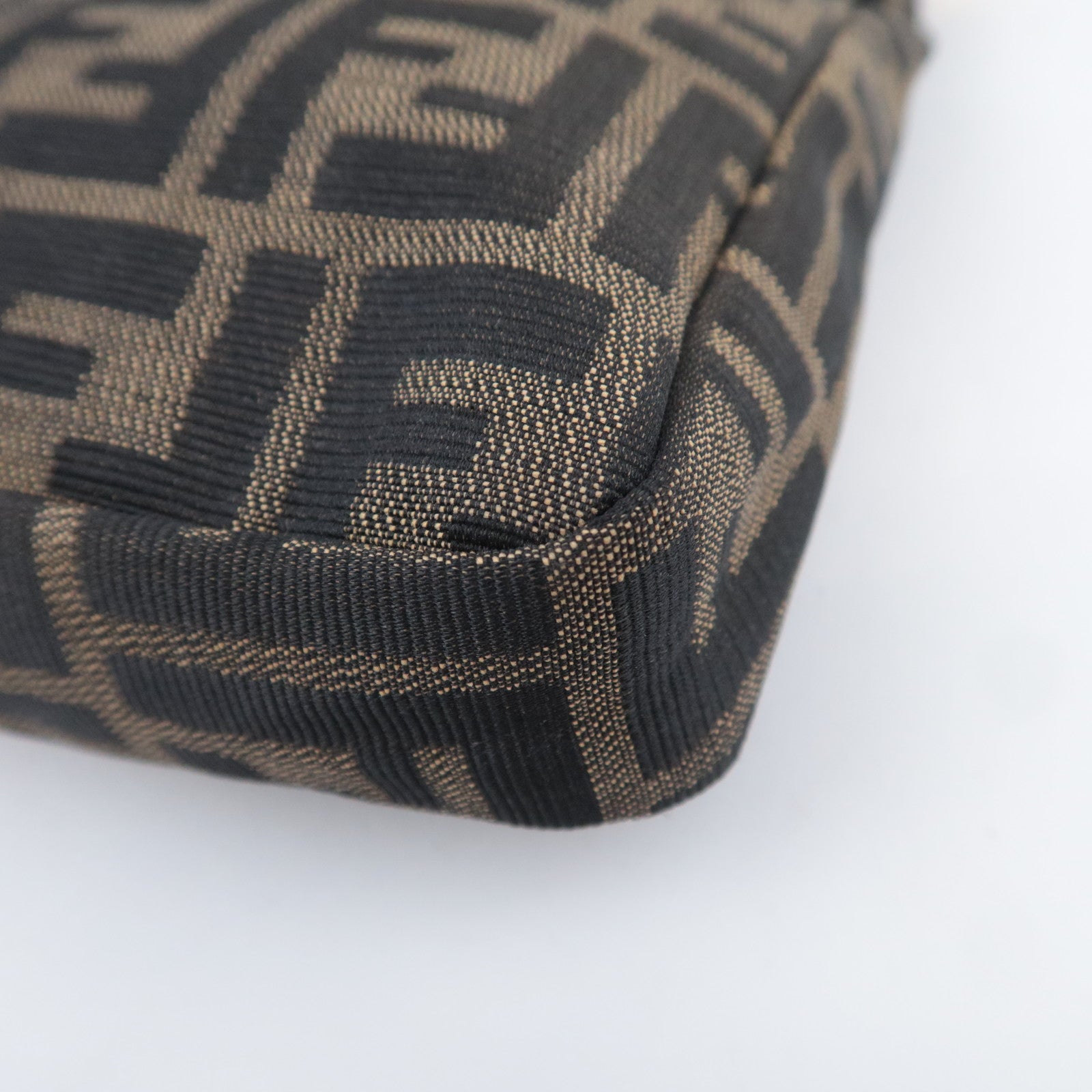 FENDI Zucca Canvas Leather Shoulder Bag Brown